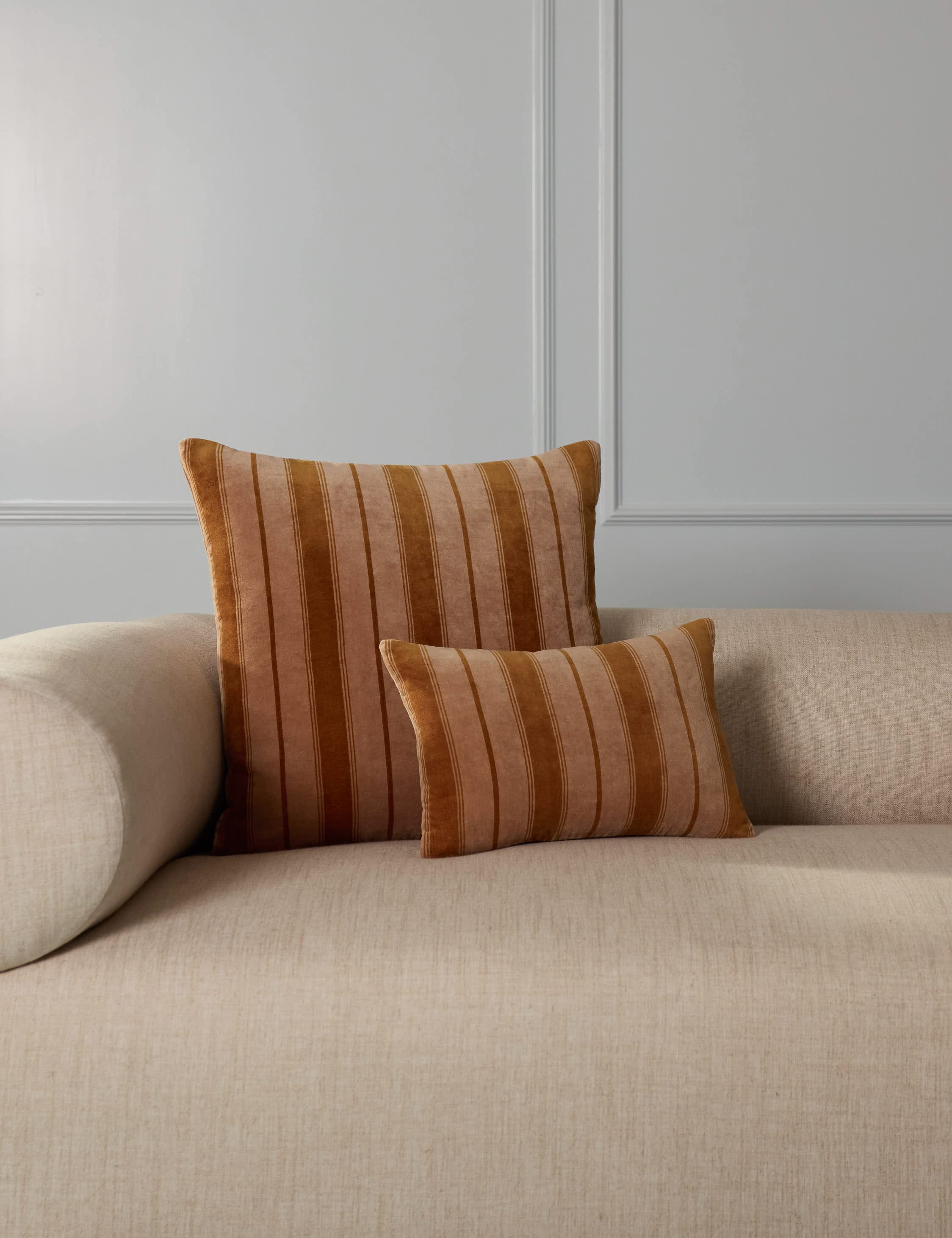Pavia Velvet Pillow | Soft Plush Texture, Tailored Stripes