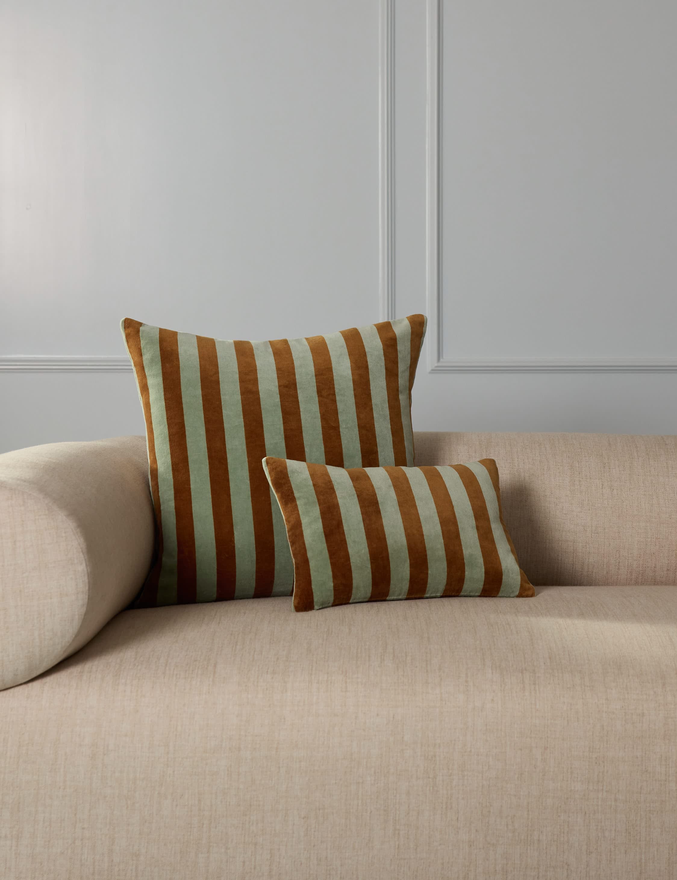 Pavo Velvet Pillow | Soft Plush Texture, Tailored Stripes