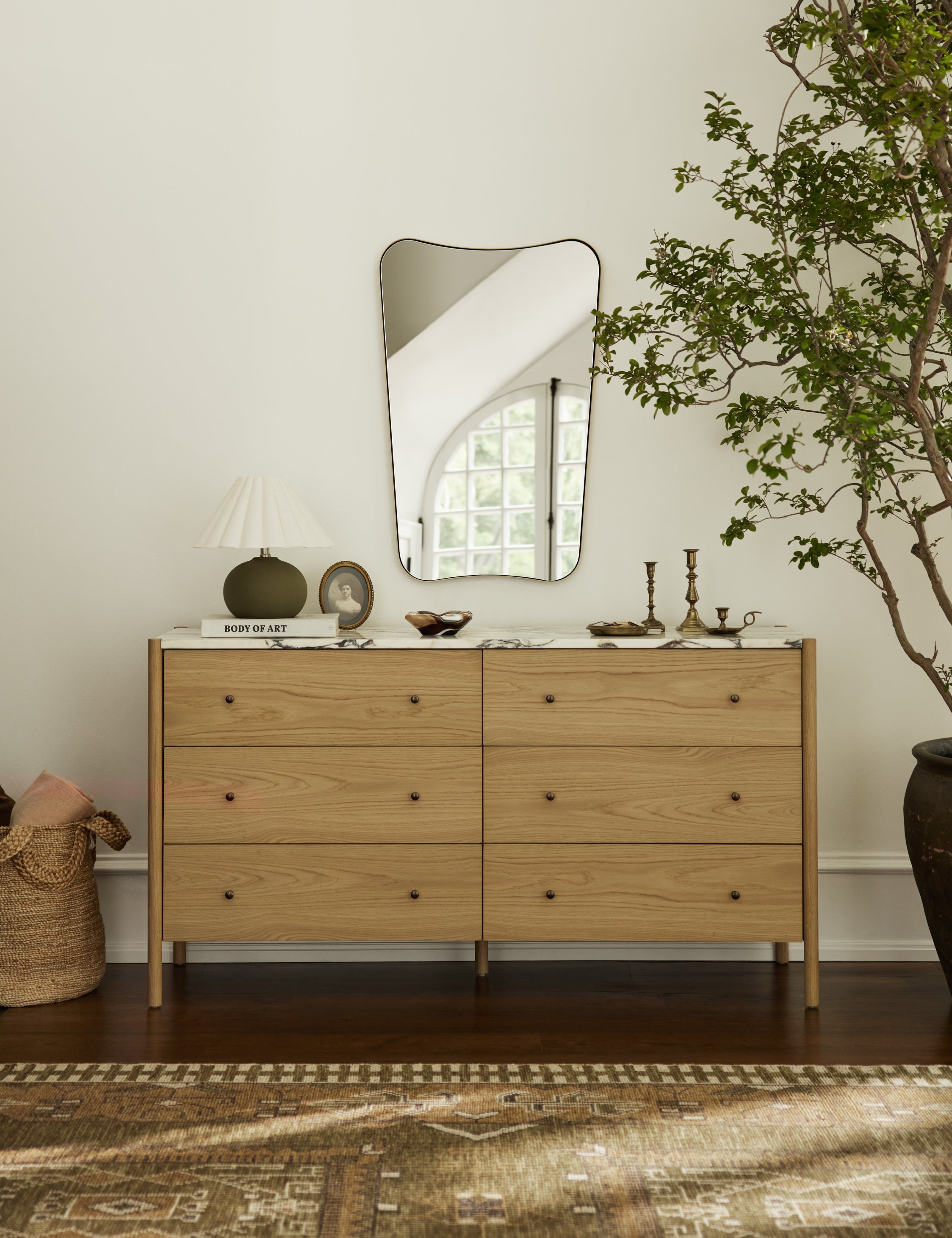 Cera Wall Mirror | Slim Brass-Finished Frame, Tapered Shape