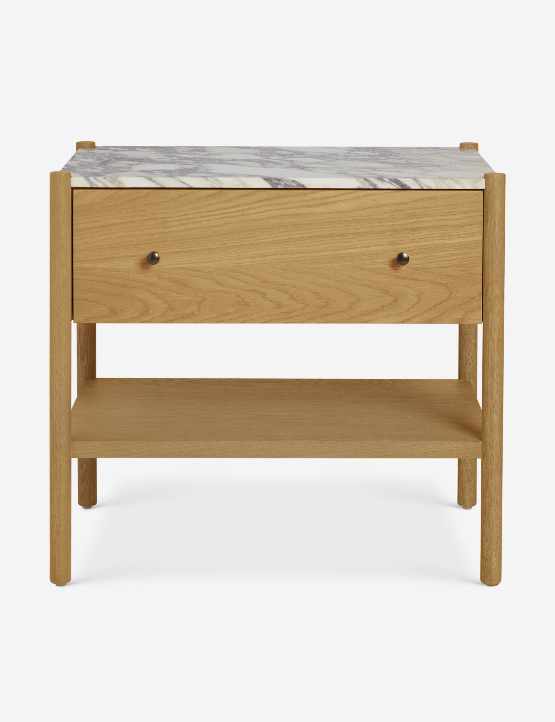 Phaedra Nightstand | Natural Wood Frame, Marble Top