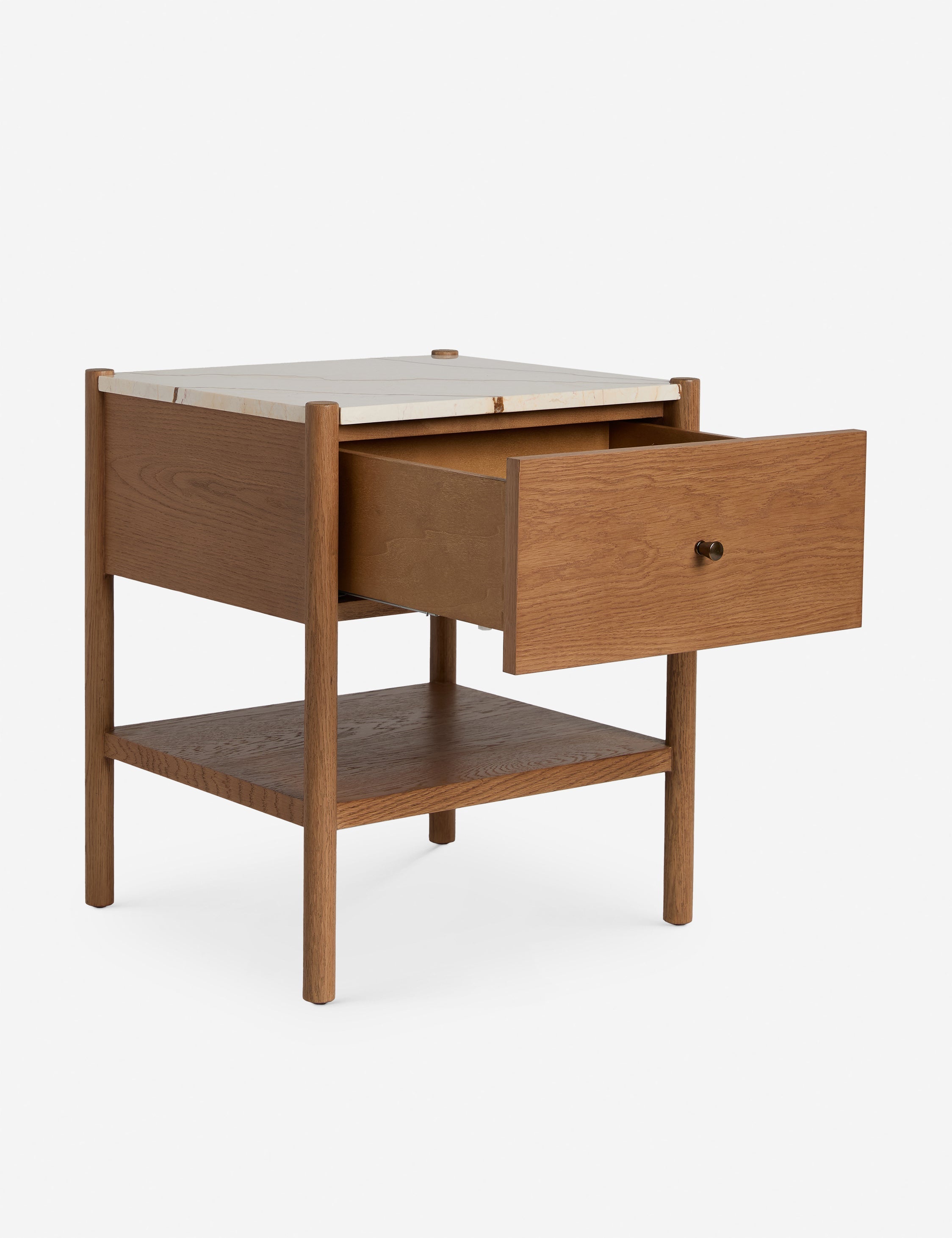 Phaedra Nightstand | Natural Wood Frame, Marble Top