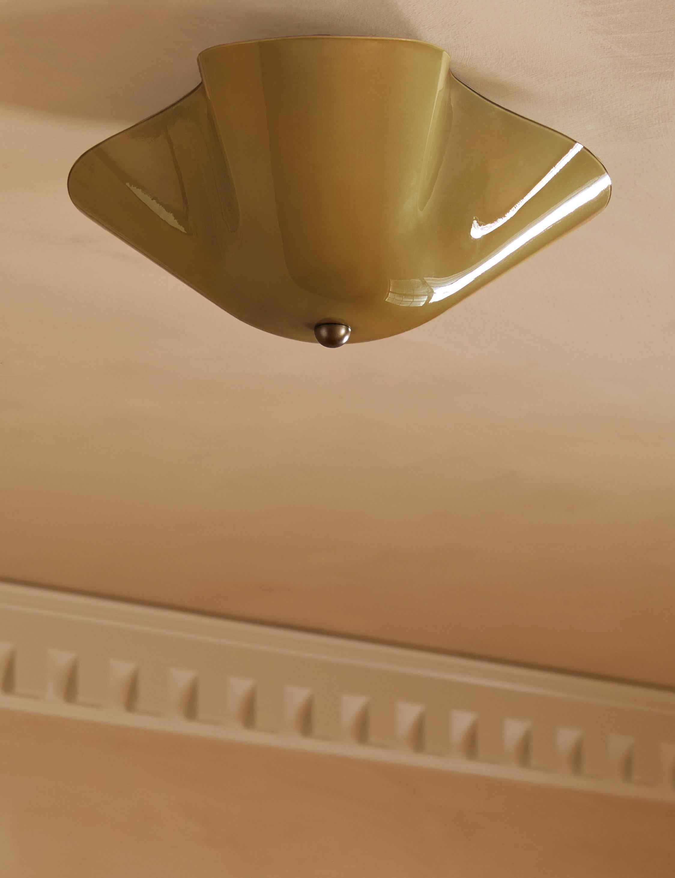 Raven Flush Mount Light | Brass Accents, Colored Glass Shade