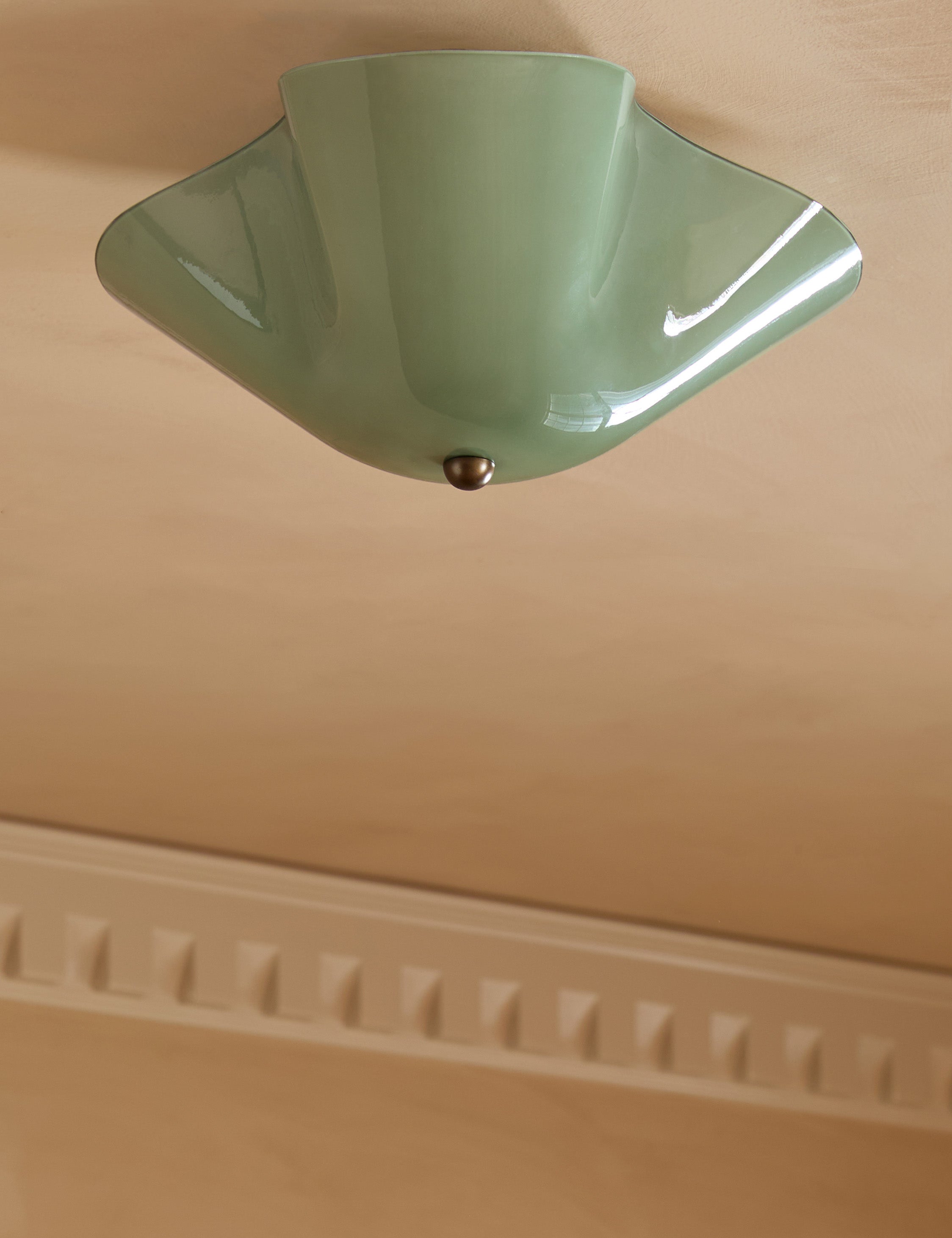 Raven Flush Mount Light | Colored Glass Shade, Brass Accents