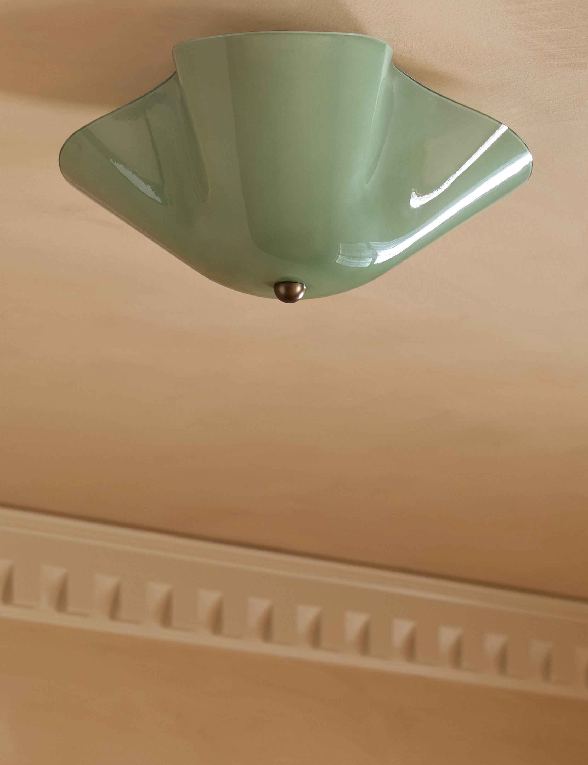 Raven Flush Mount Light | Brass Accents, Colored Glass Shade