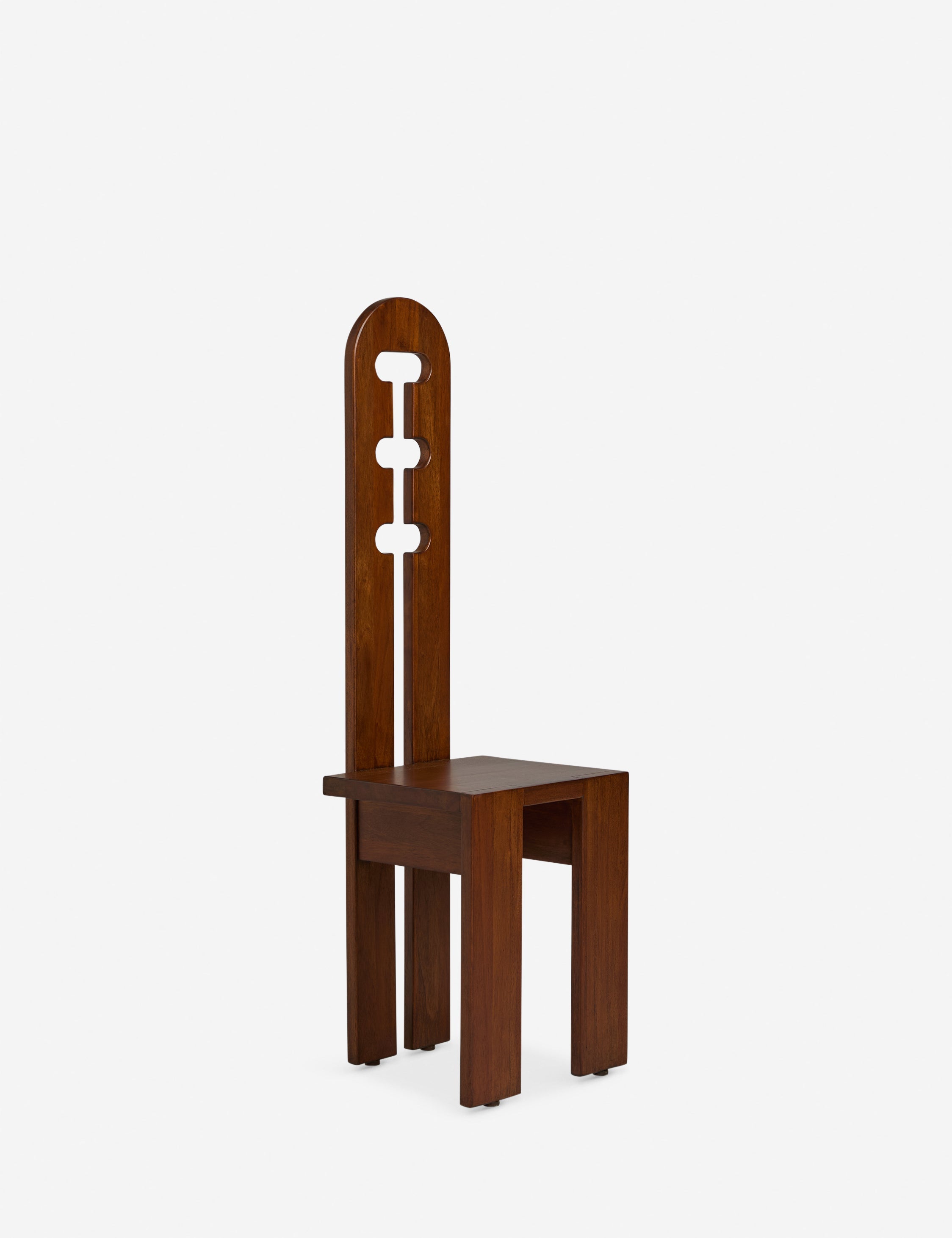 Riva Accent Stool | Tall Cutout Back, Rich Mahogany Grain