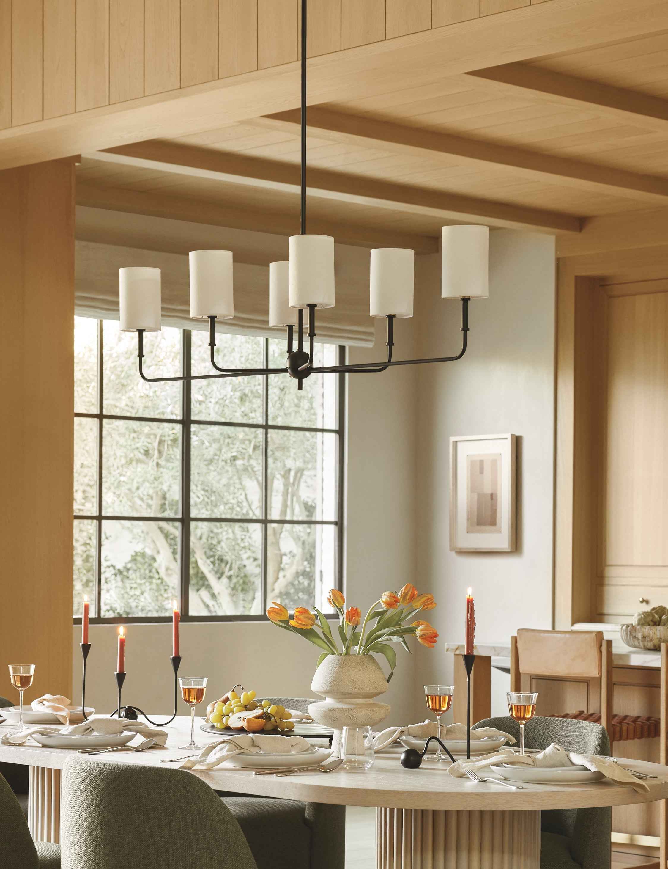 Luma Linear Chandelier | Sleek Frame, Drum Shades