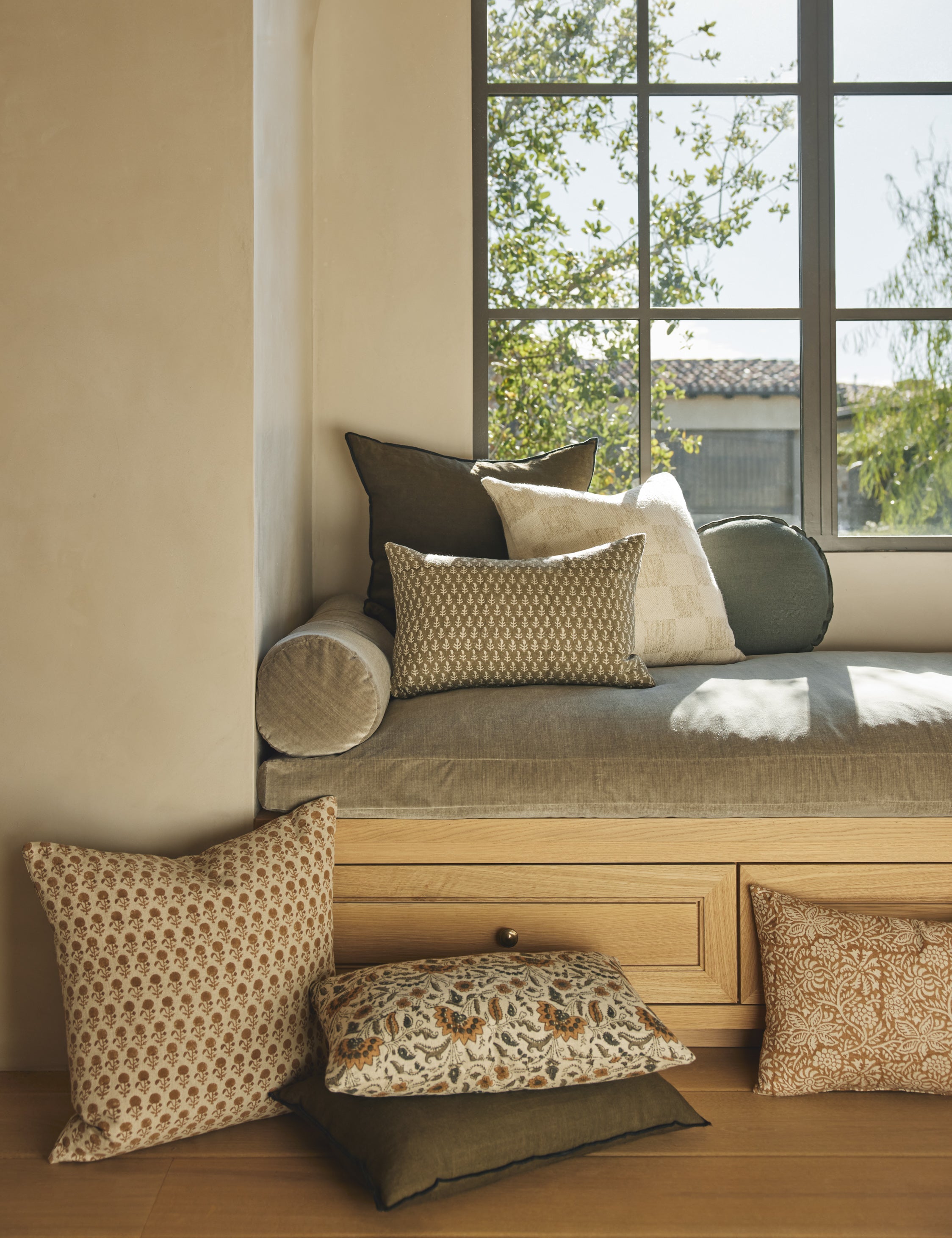 Elysian Linen Pillow | Handmade Block Print, Floral Design