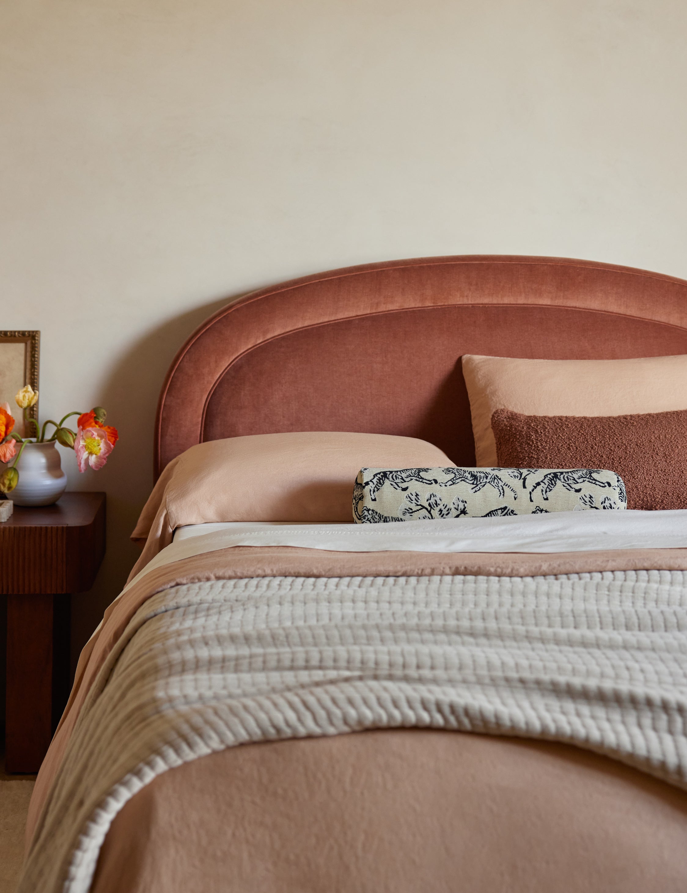 Bello Tiger Jacquard Bolster Pillow | Hand-Drawn Motif, Vintage Style