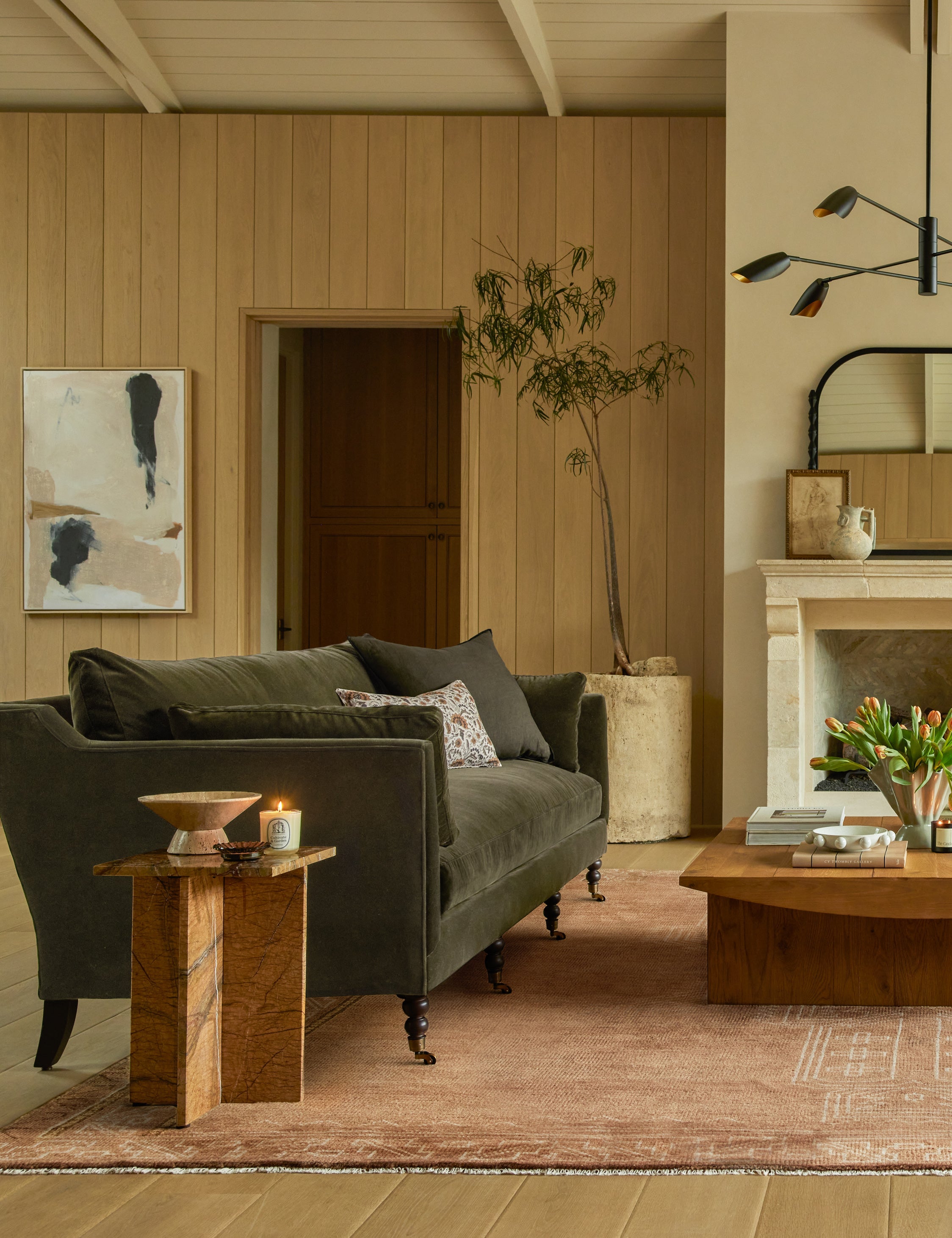 Fiora Sofa | Vintage Olive Velvet, Curved Legs