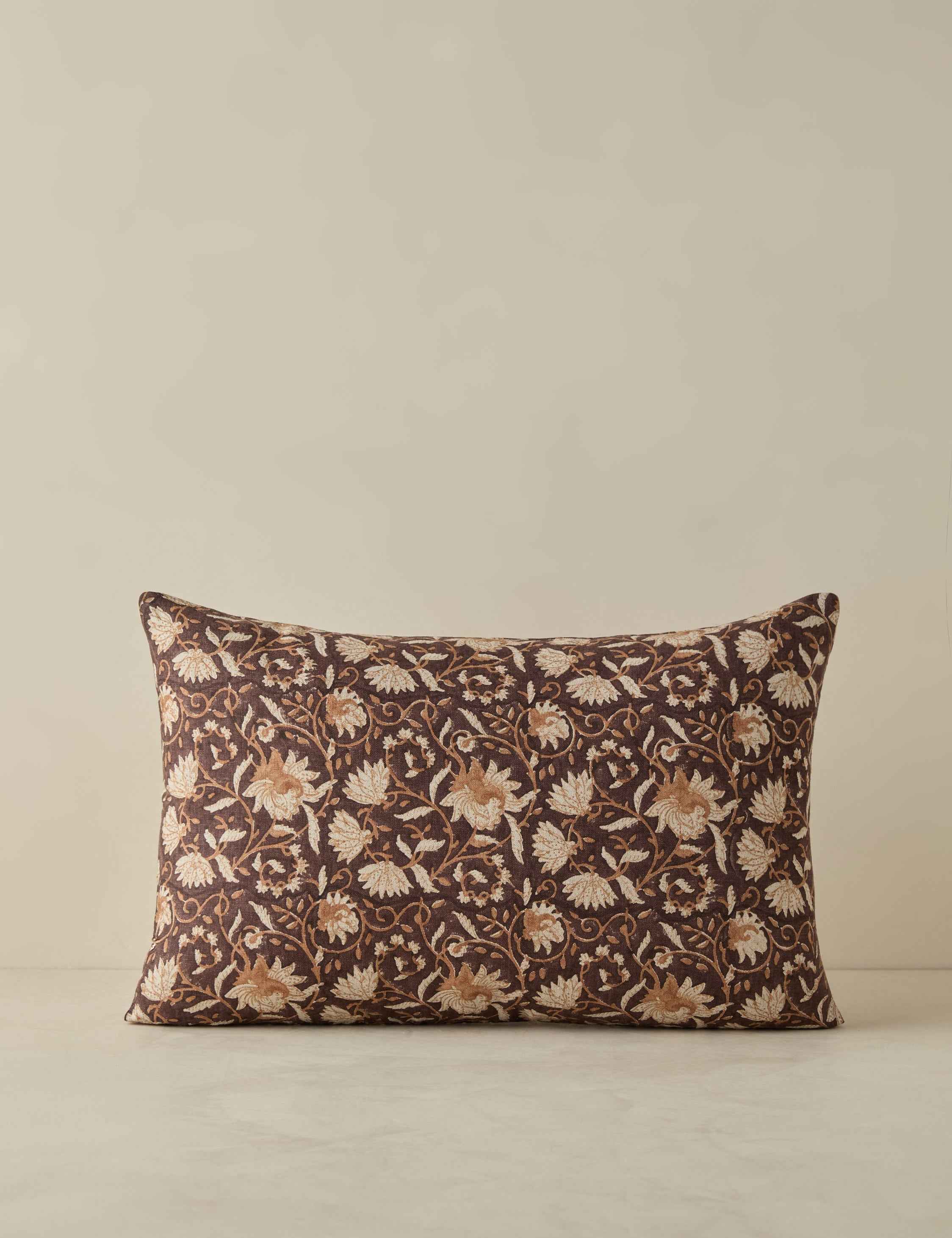 Sable Linen Pillow | Floral Pattern, Soft Down Fill