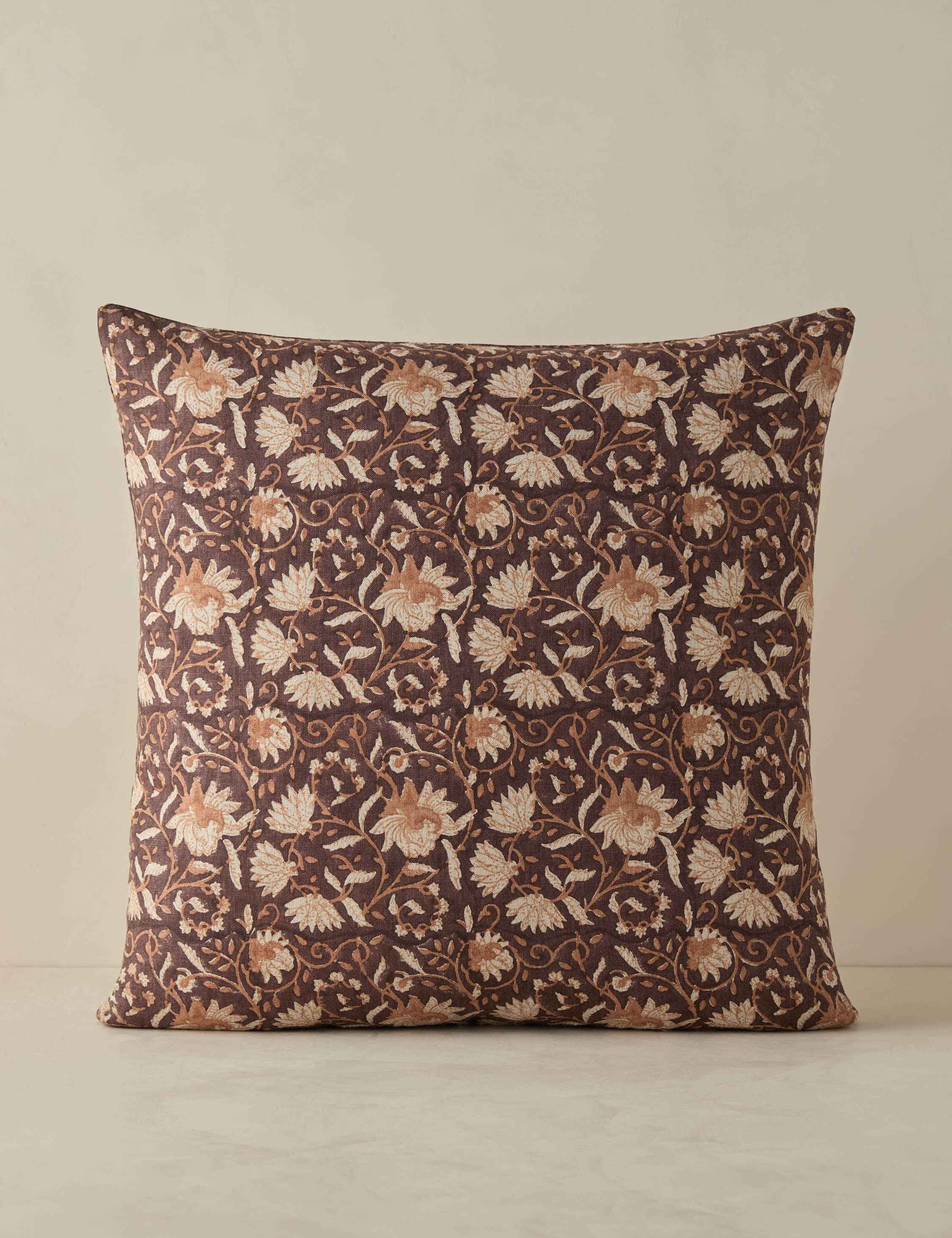 Sable Linen Pillow | Floral Pattern, Soft Down Fill