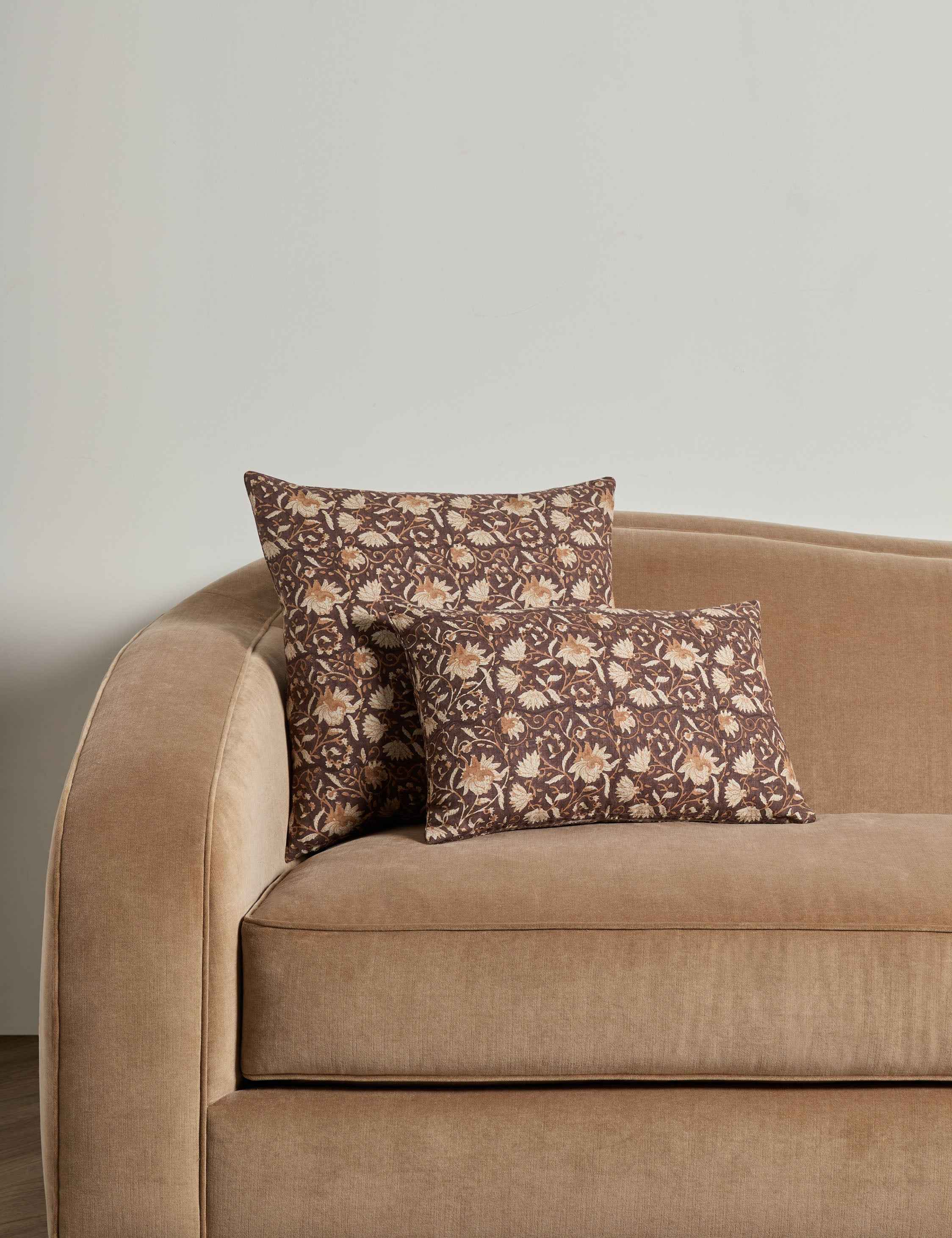Sable Linen Pillow | Floral Pattern, Soft Down Fill