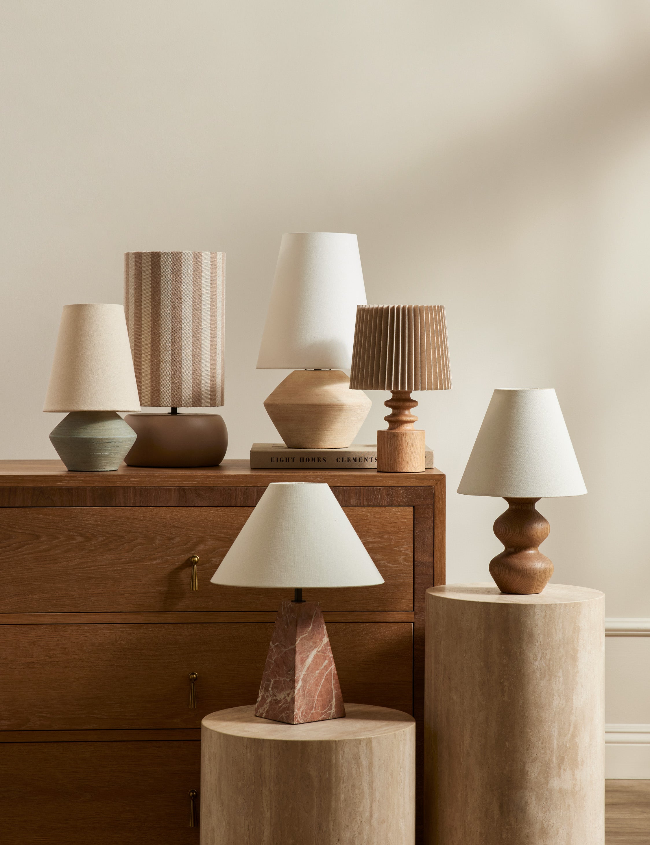 Juno Table Lamp | Turned Wood Base, Pleated Linen Shade