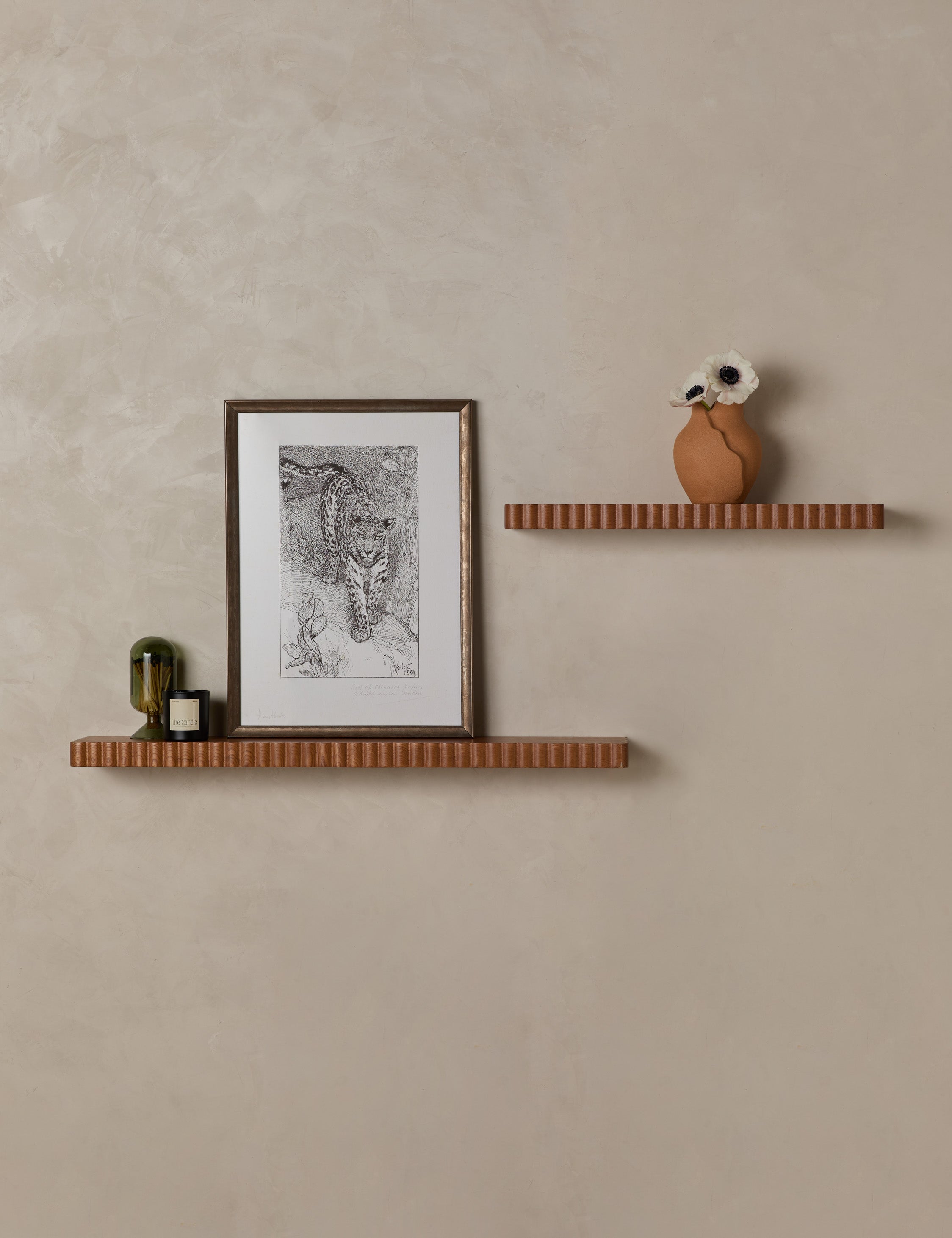 Soleil Shelf | Scalloped Detailing, Warm Wood Grain