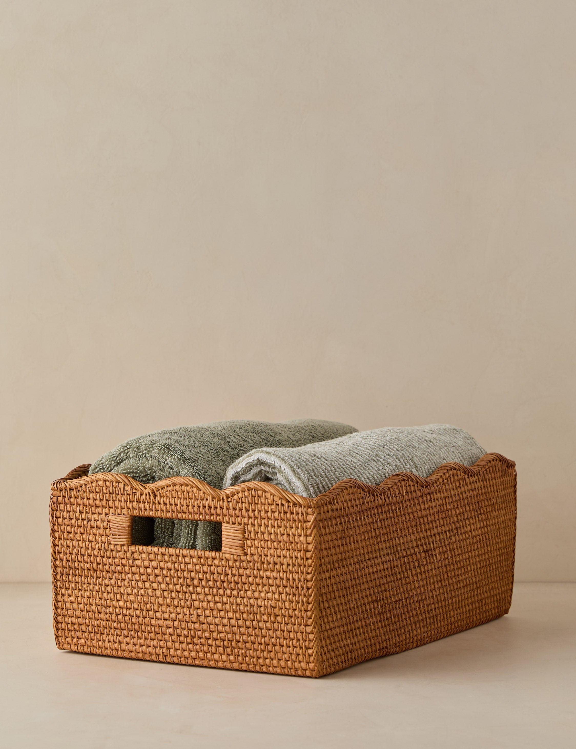 Bela Rattan Storage Bin | Scalloped Design, Artisanal Finish