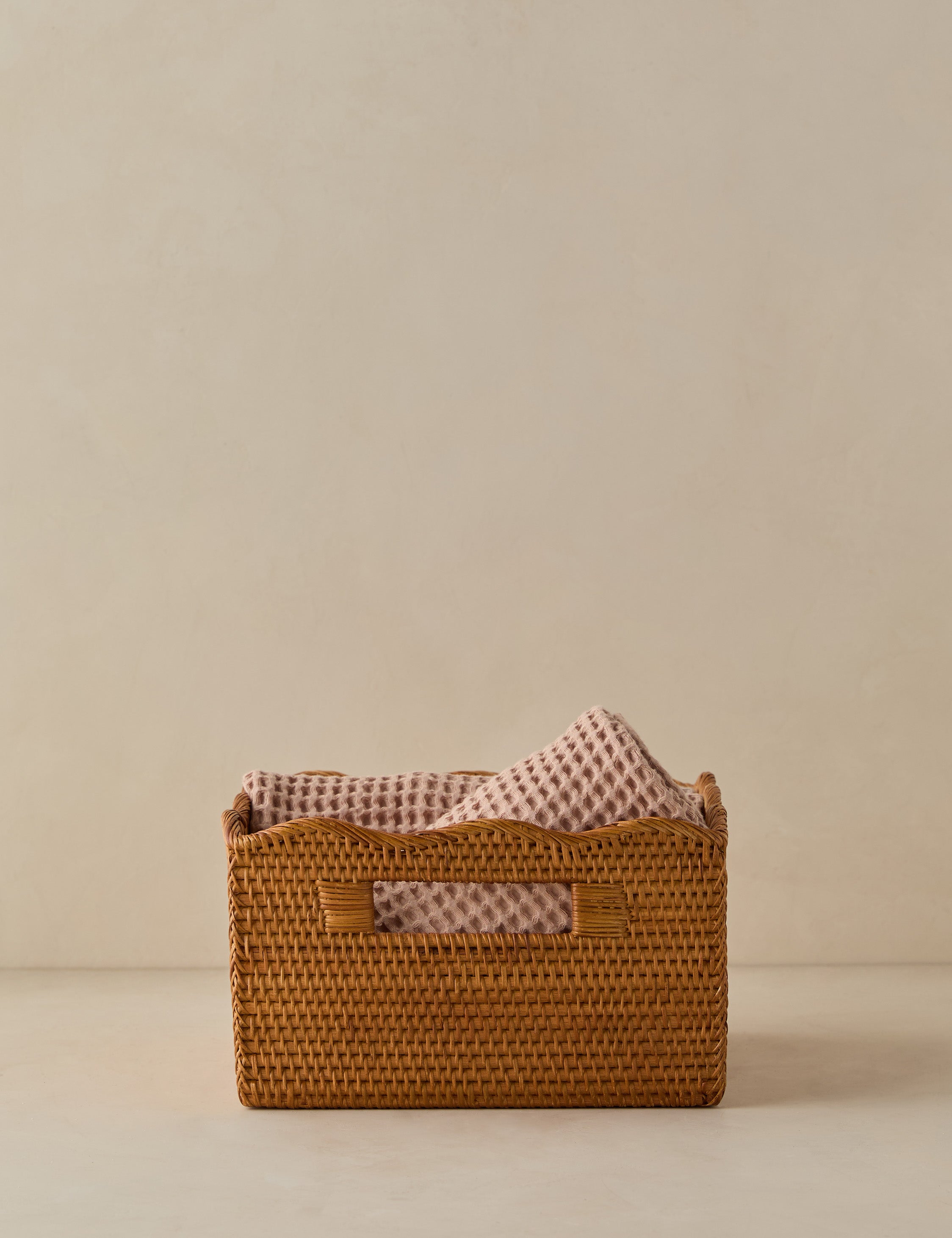 Bela Rattan Storage Bin | Scalloped Design, Artisanal Finish