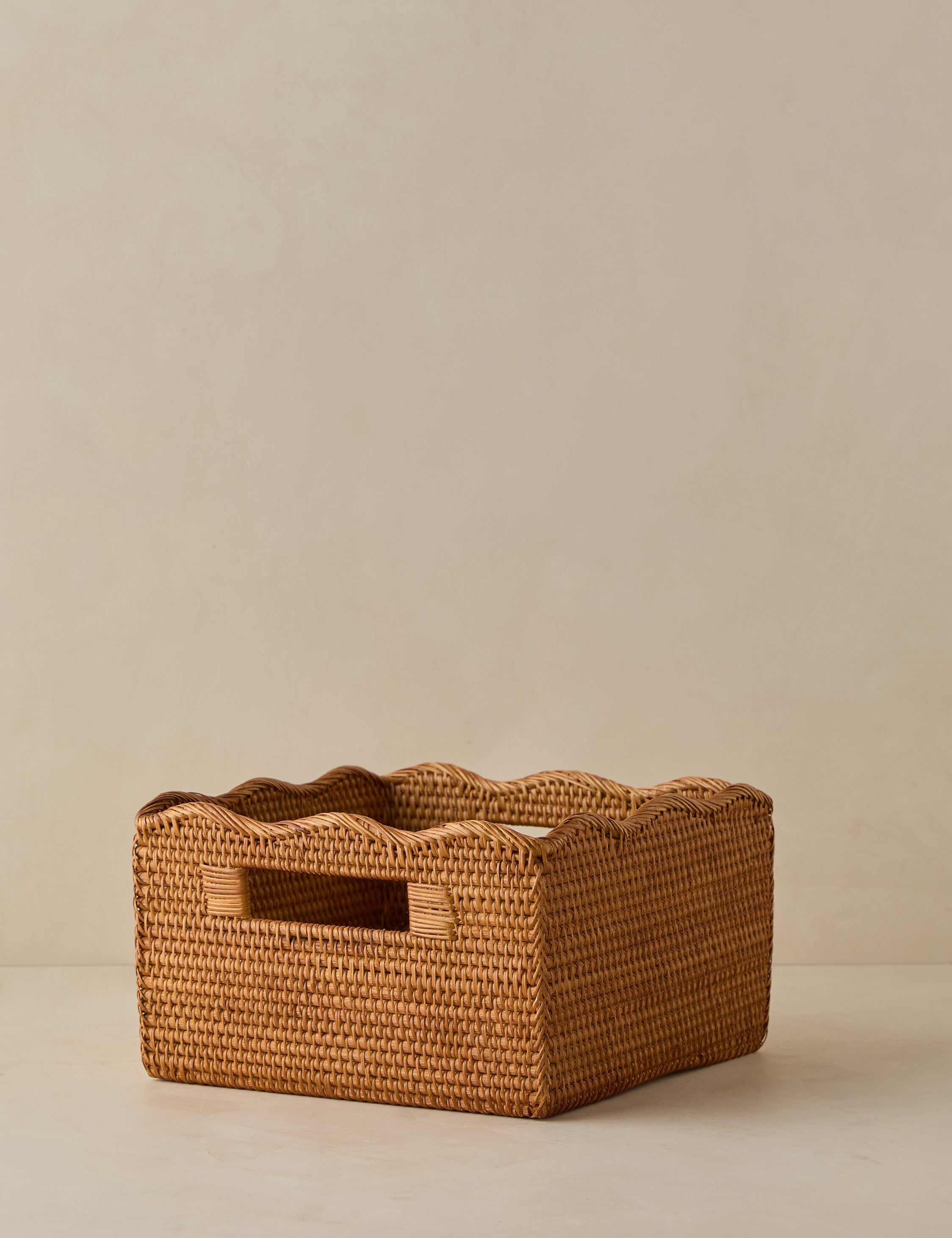 Bela Rattan Storage Bin | Scalloped Design, Artisanal Finish