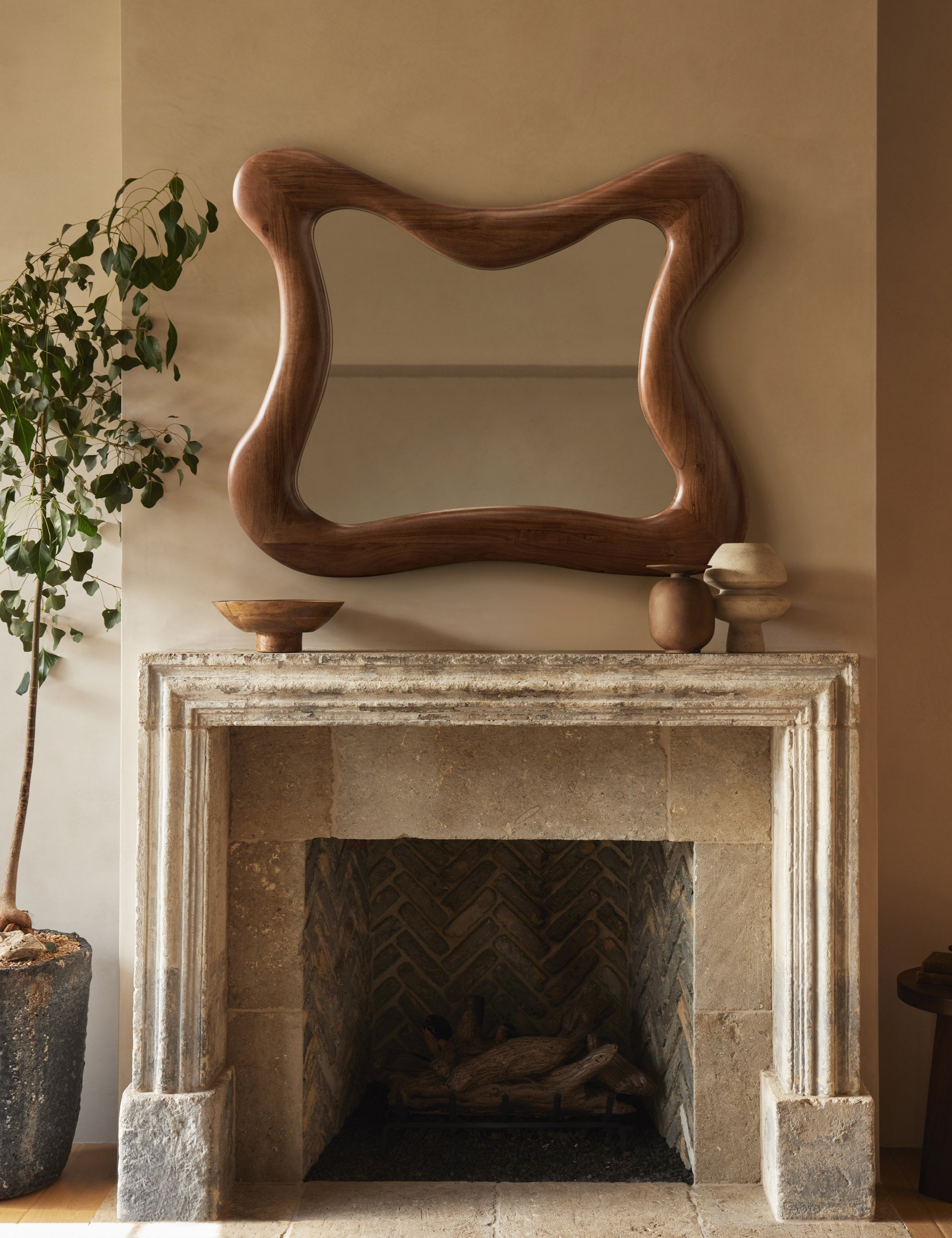 Caden Wall Mirror | Chunky Wood Frame, Organic Warmth