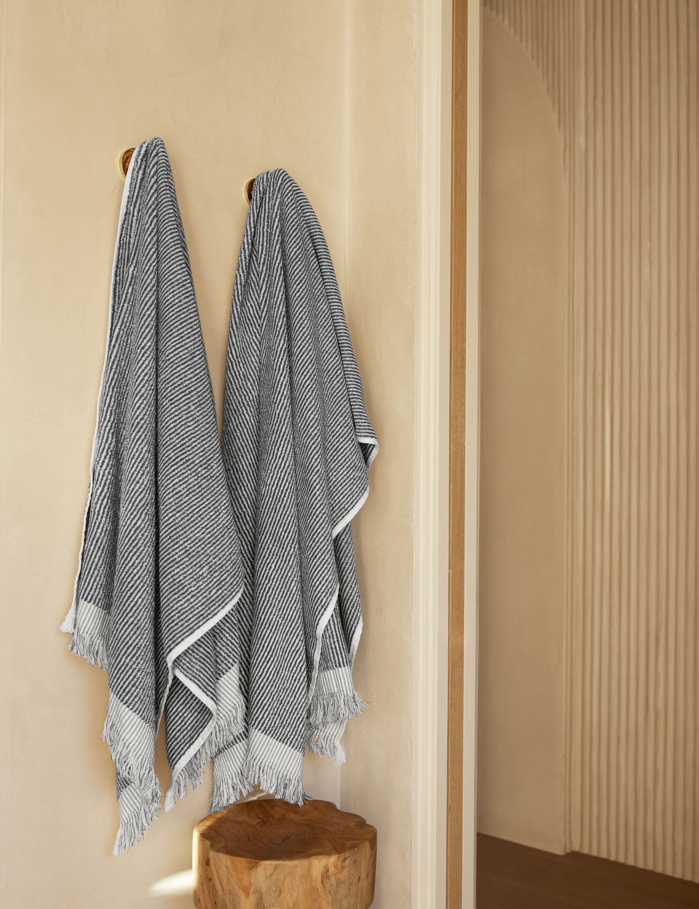 Luna Organic Cotton Towel | Striped Design, Thick Fringe