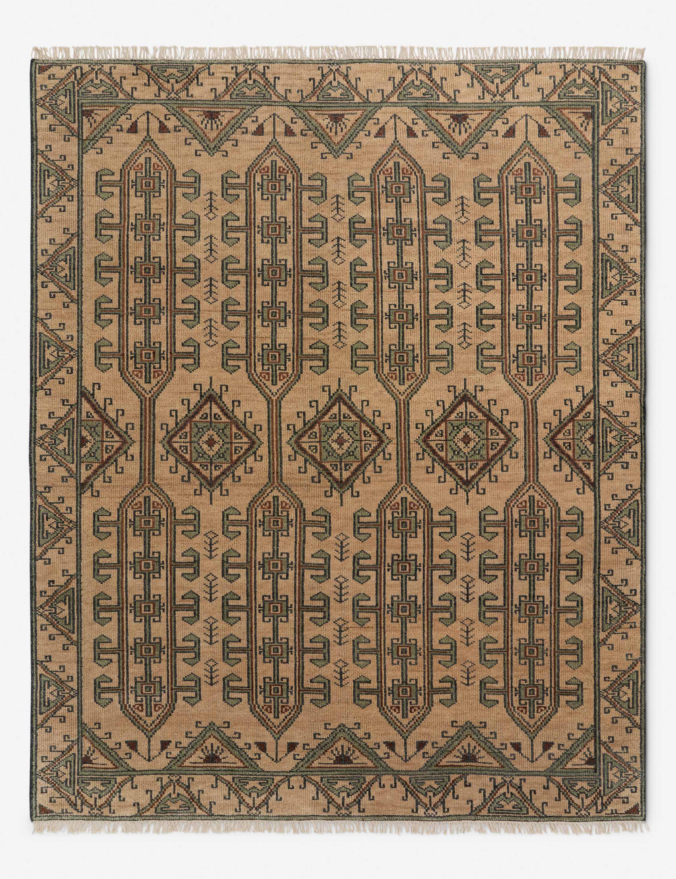Vento Hand-Knotted Wool Rug | Geometric Motifs, Traditional Border