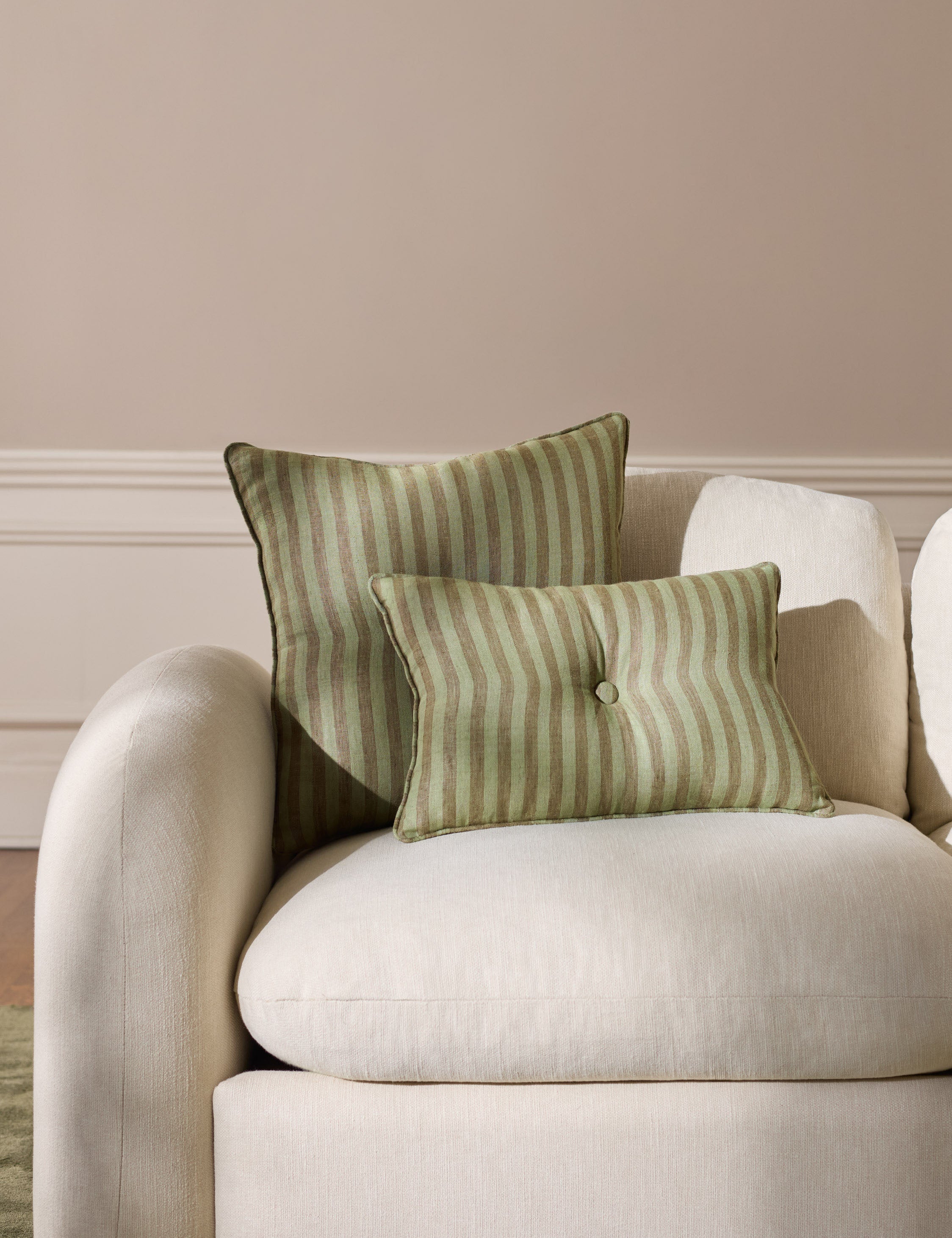 Waverly Pillow | Linen with Striped Design and Tufted Button