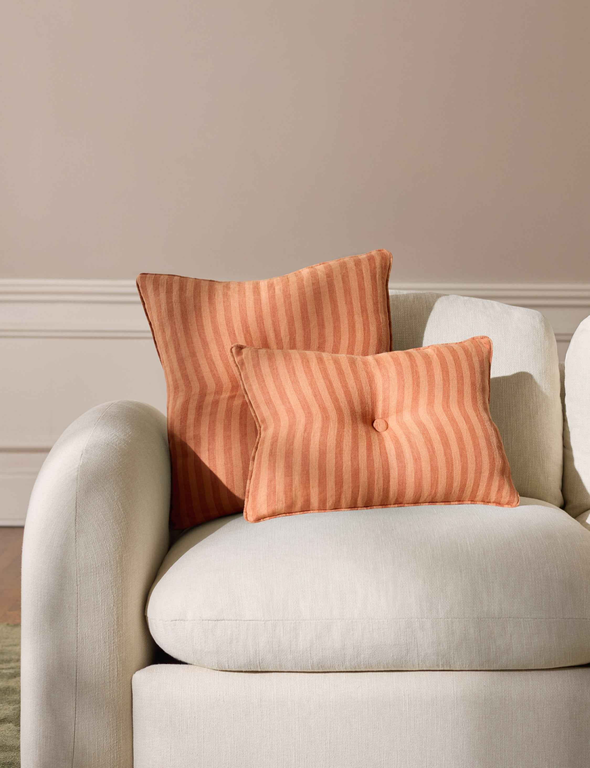 Waverly Pillow | Linen with Striped Design and Tufted Button