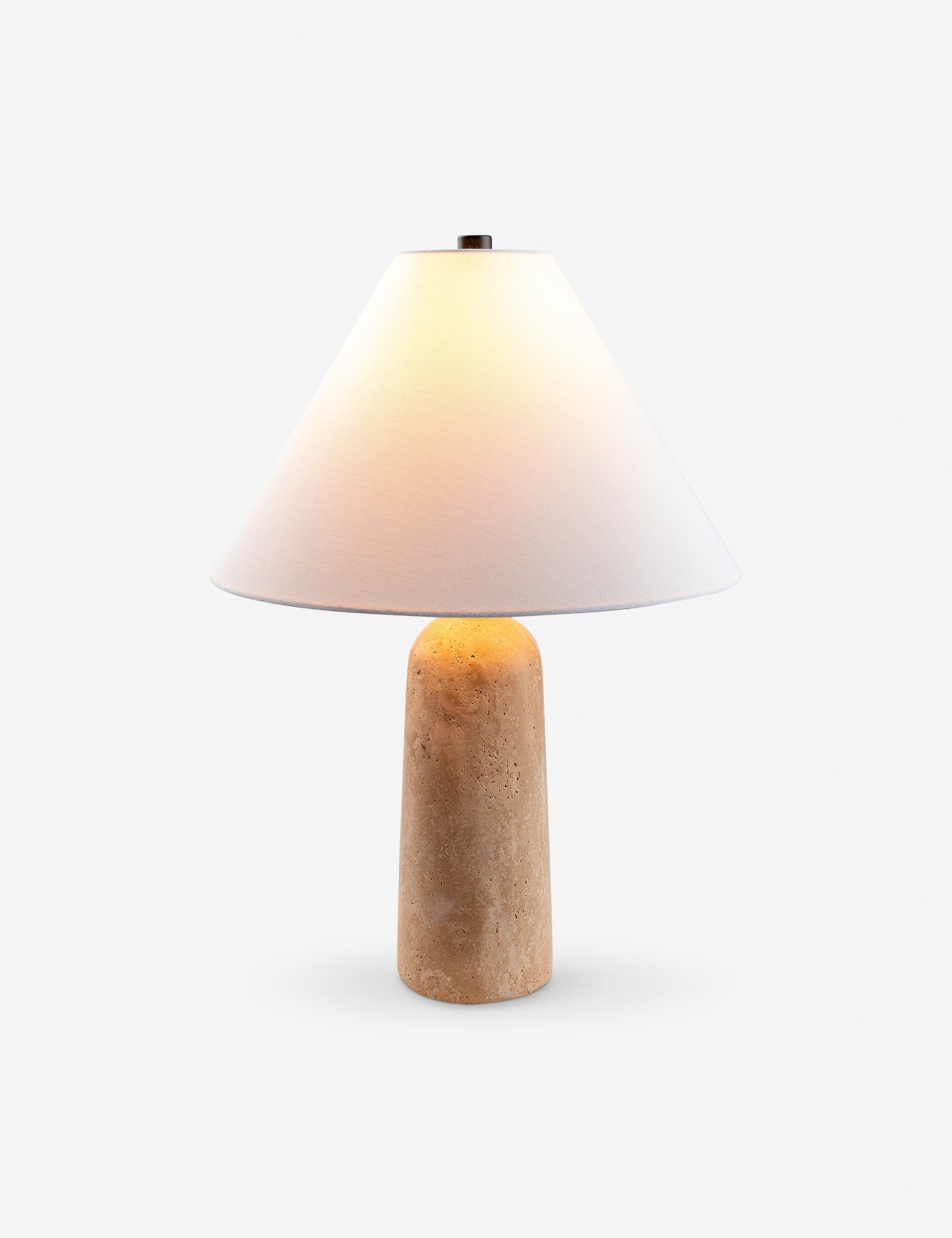 Mira Table Lamp | Travertine Base, Tapered Linen Shade
