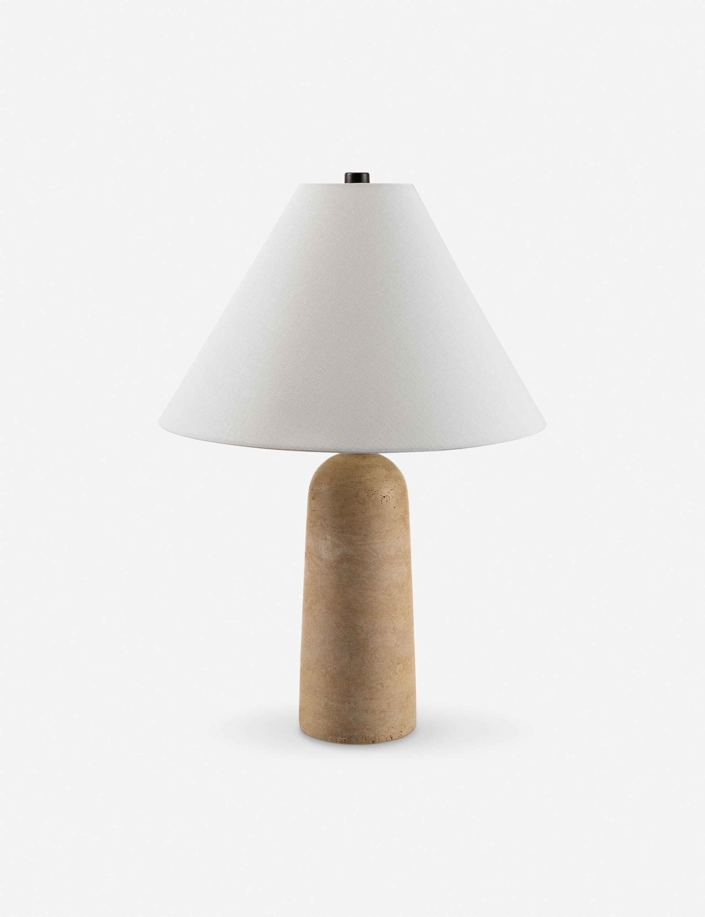 Mira Table Lamp | Travertine Base, Tapered Linen Shade