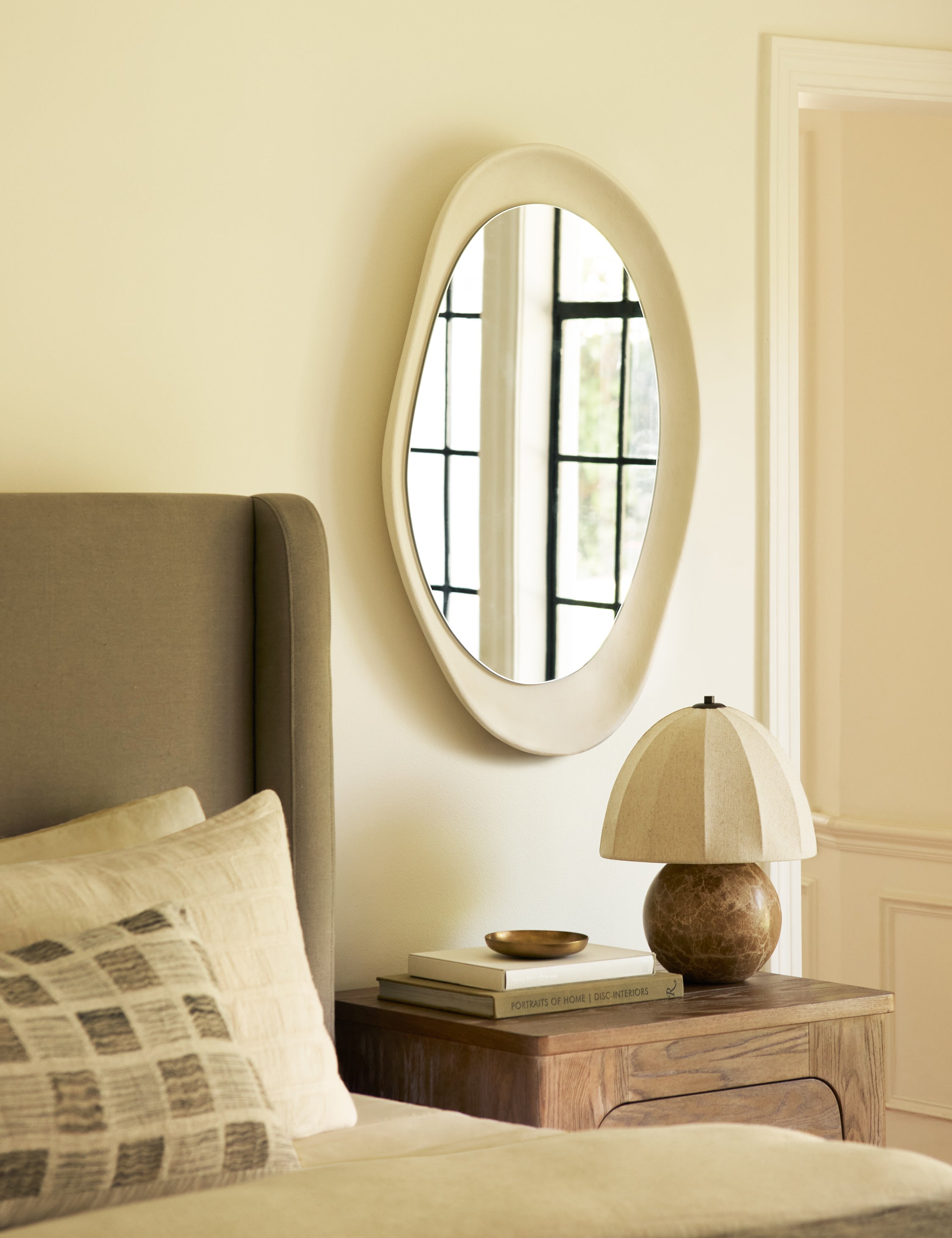 Izu Table Lamp | Stone Sphere Base, Linen Shade