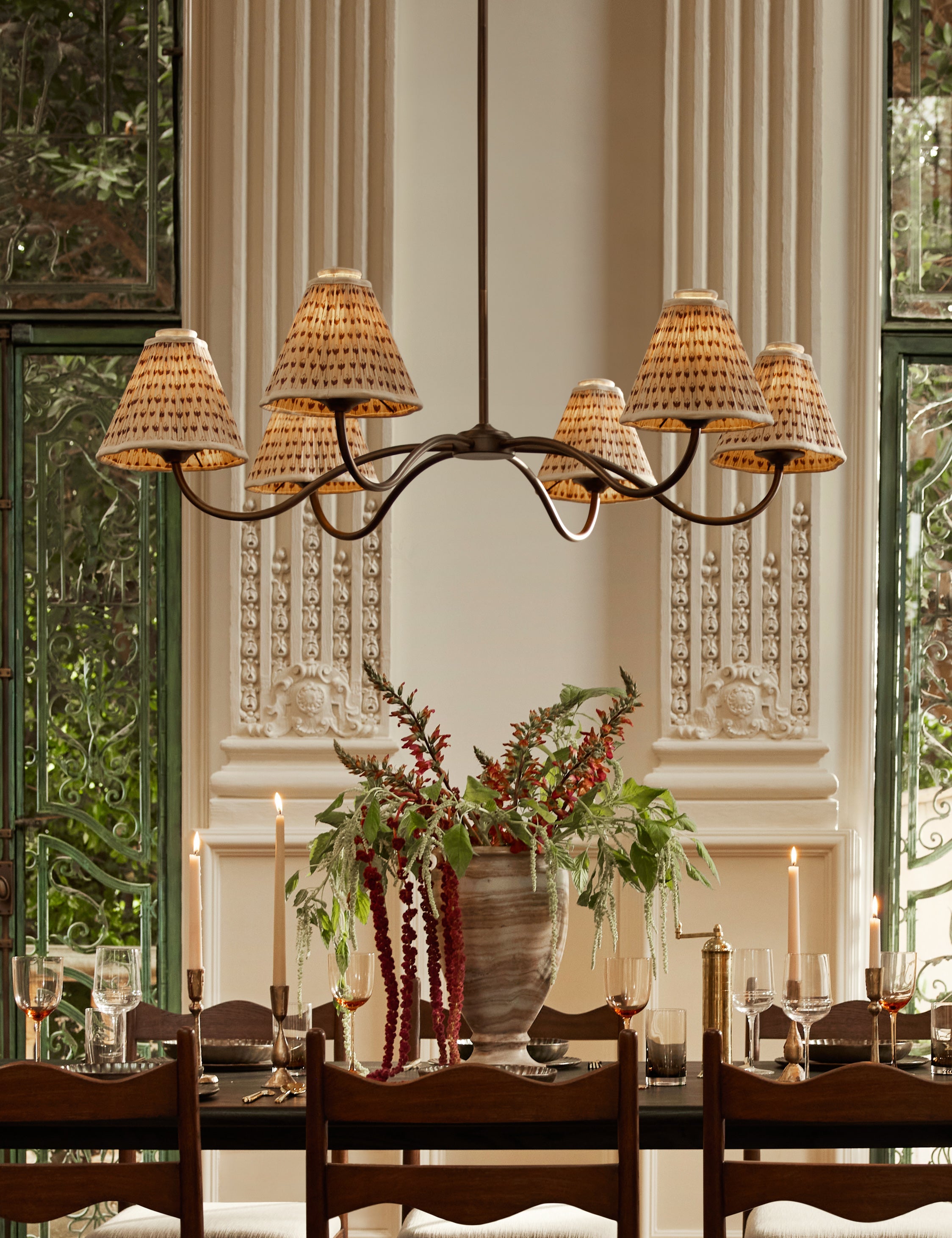 Juno Chandelier | Floral Print Pleated Shades
