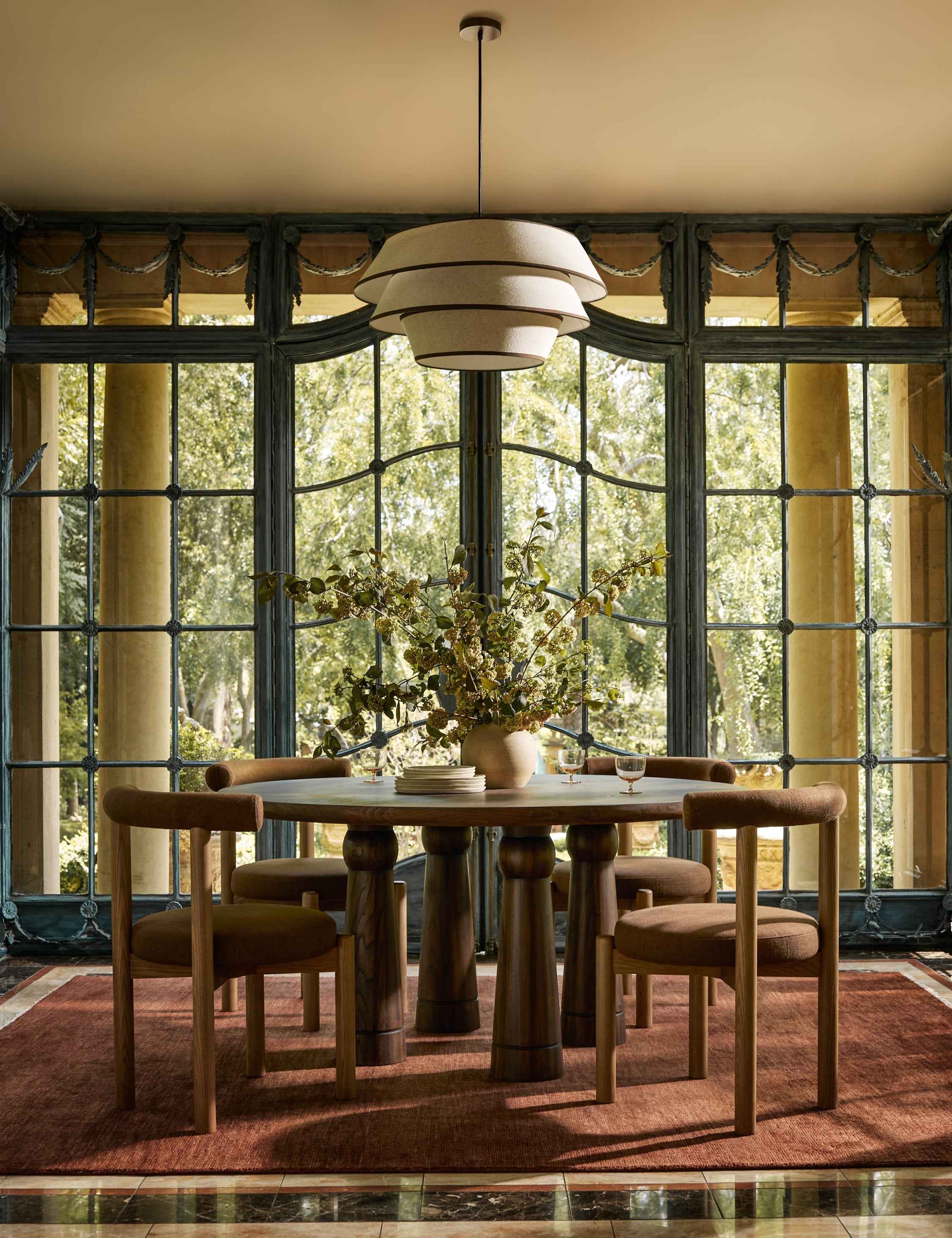 Pivo Pendant Light | Ivory Linen Shade with Toffee Trim
