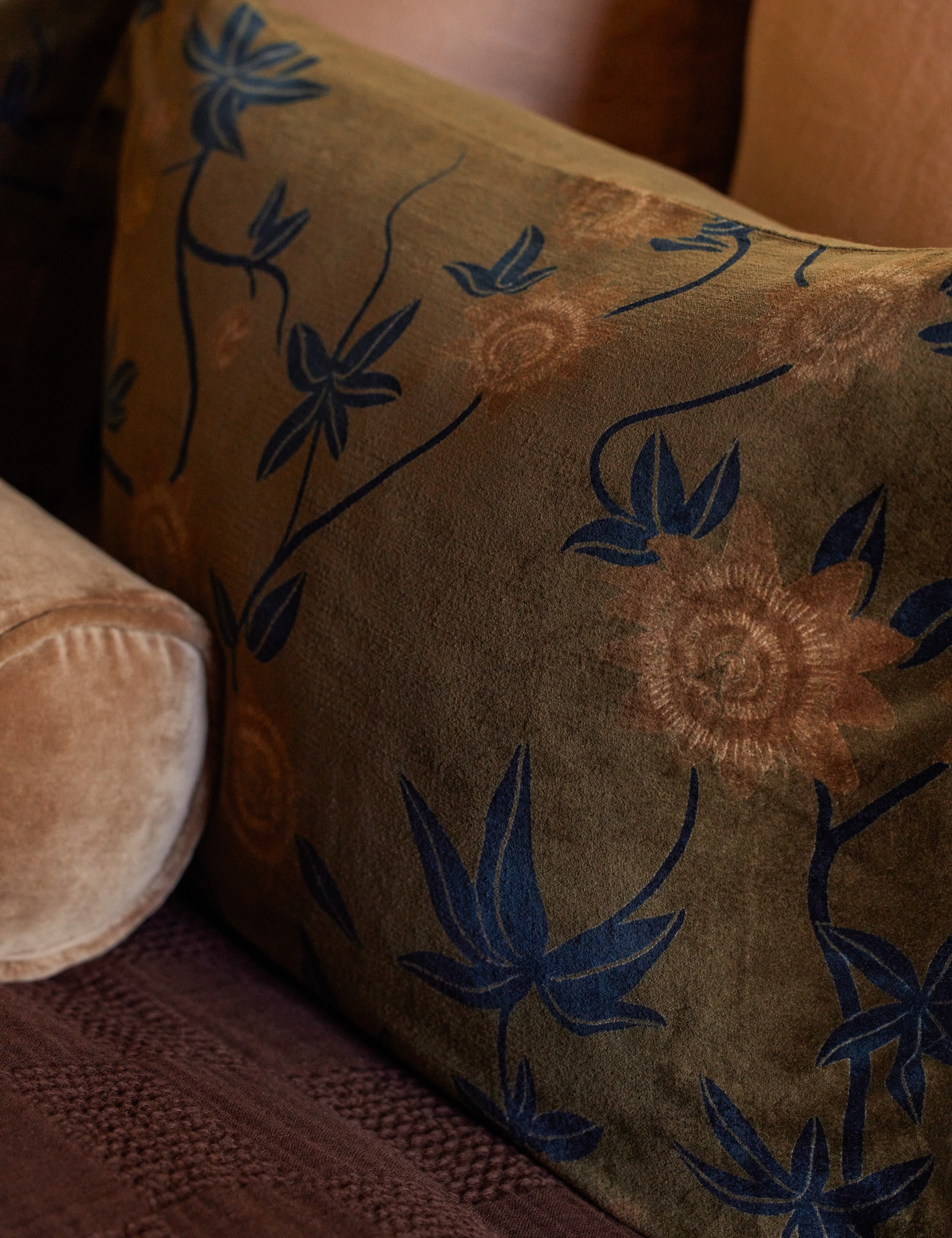Riva Velvet Pillow | Floral Print, Rich Palette
