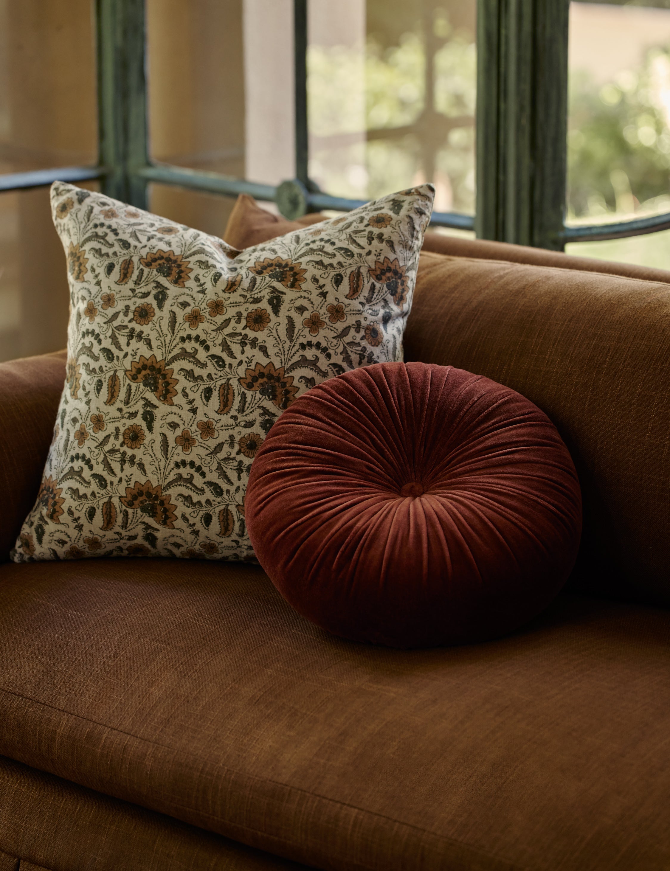 Mira Velvet Round Pillow | Pleated Texture, Soft Hues