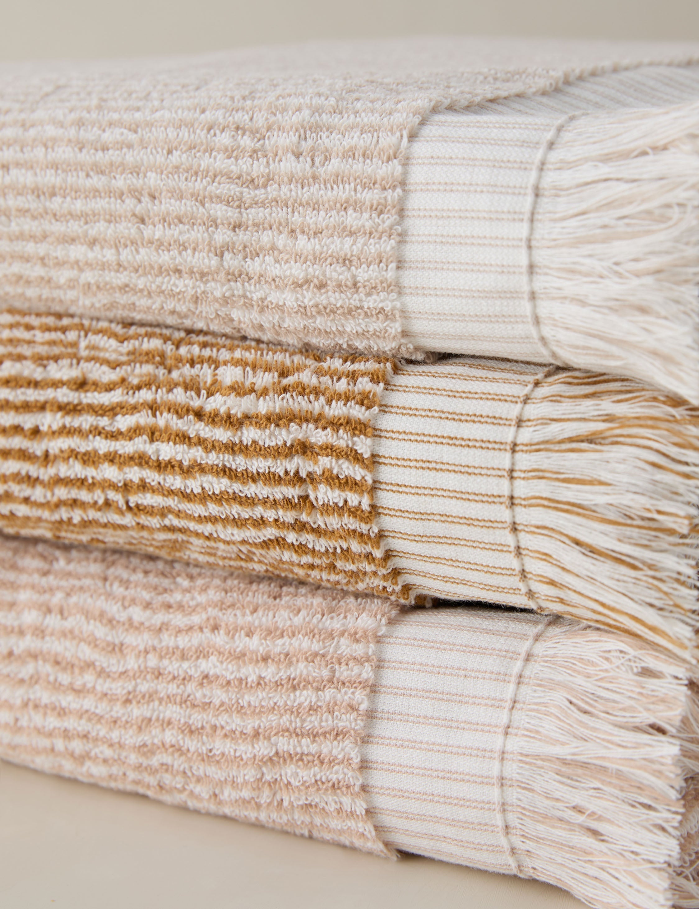 Luna Organic Cotton Towel | Striped Design, Thick Fringe