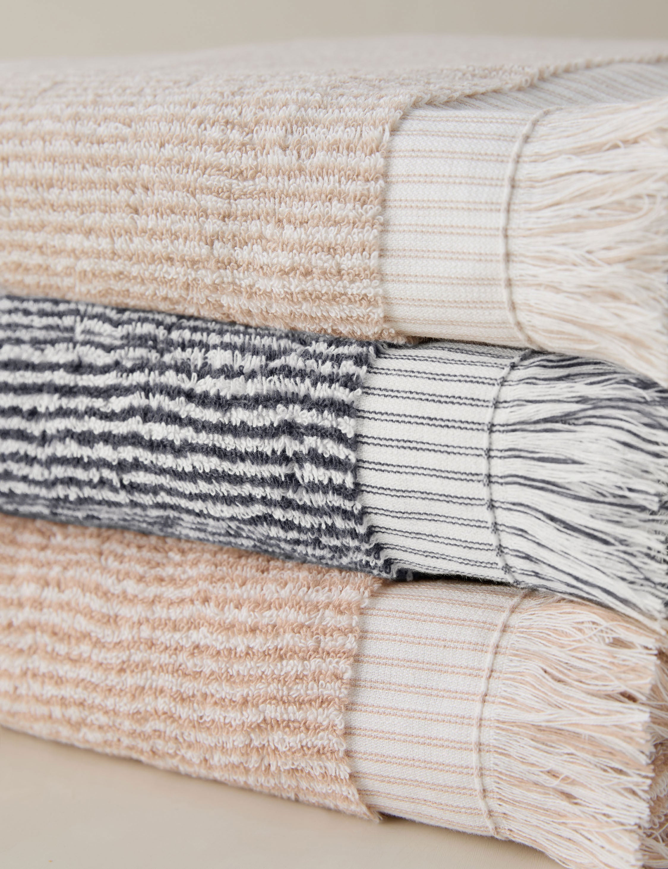 Luna Organic Cotton Towel | Striped Design, Thick Fringe