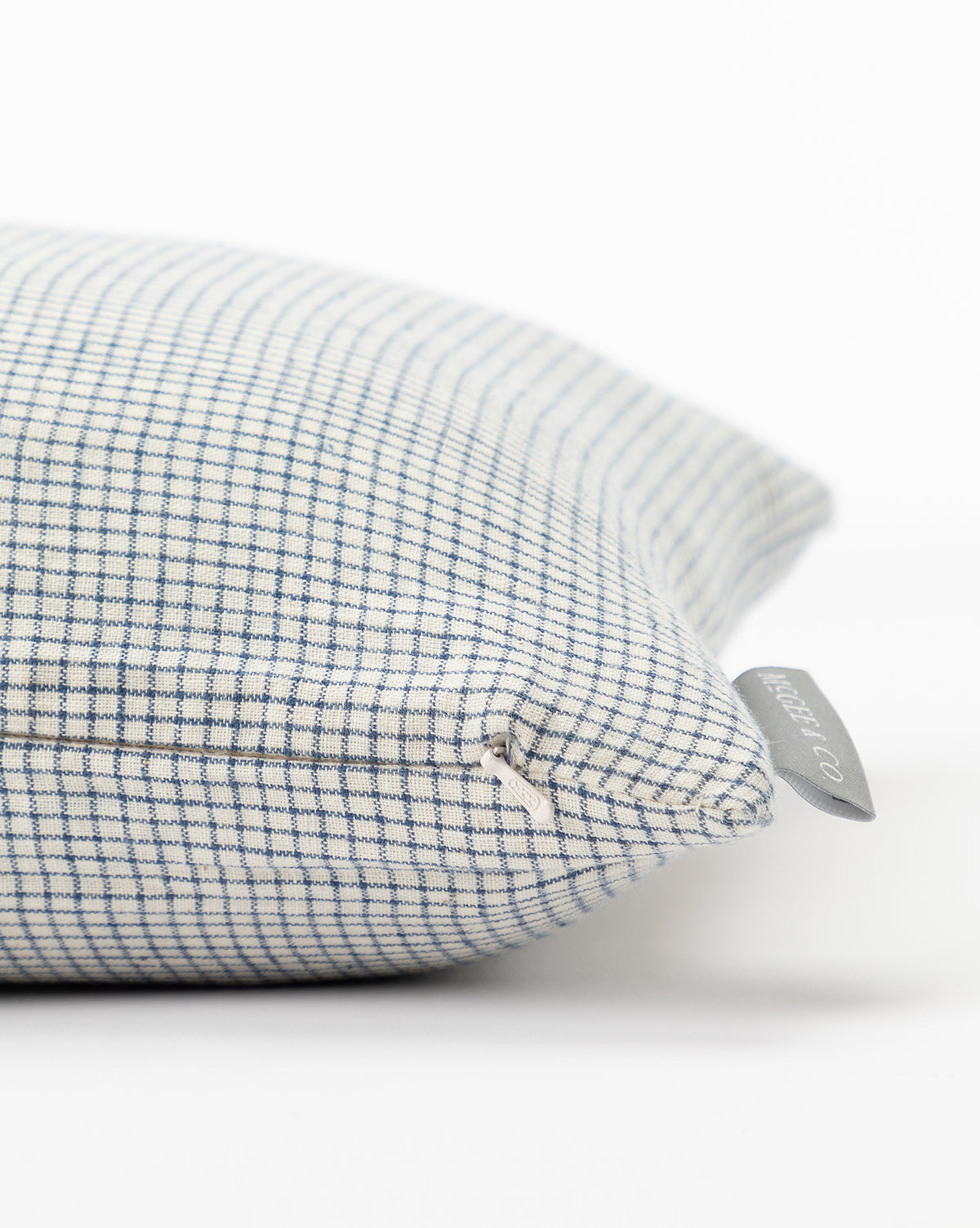 Luno Pillow Cover  Blue and Cream Grid Pattern