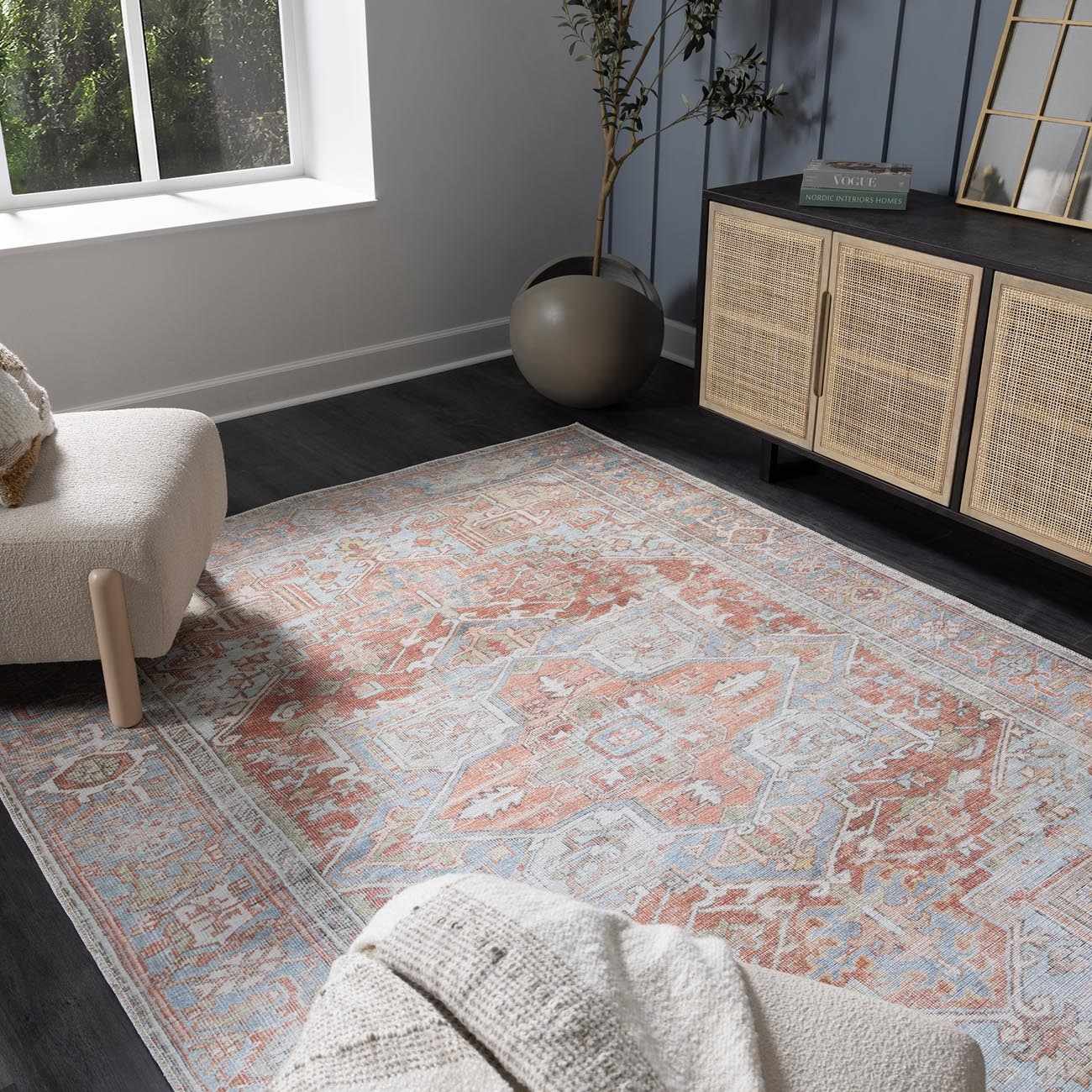 Maayon Vintage Rug  Washable  100% Polyester, Low Pile