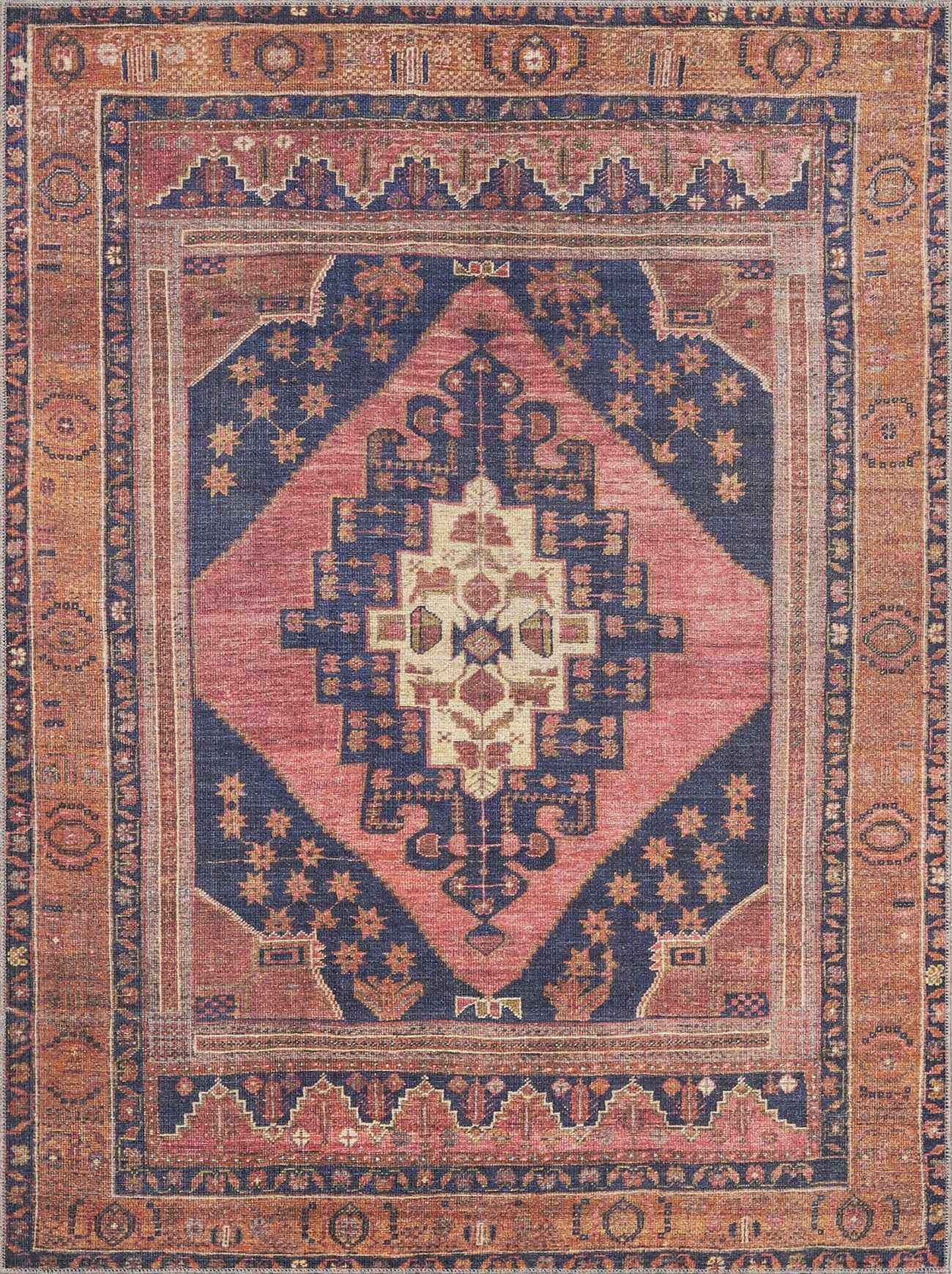Brielle Vintage Flat Pile Rug  Machine Washable, 100% Polyester