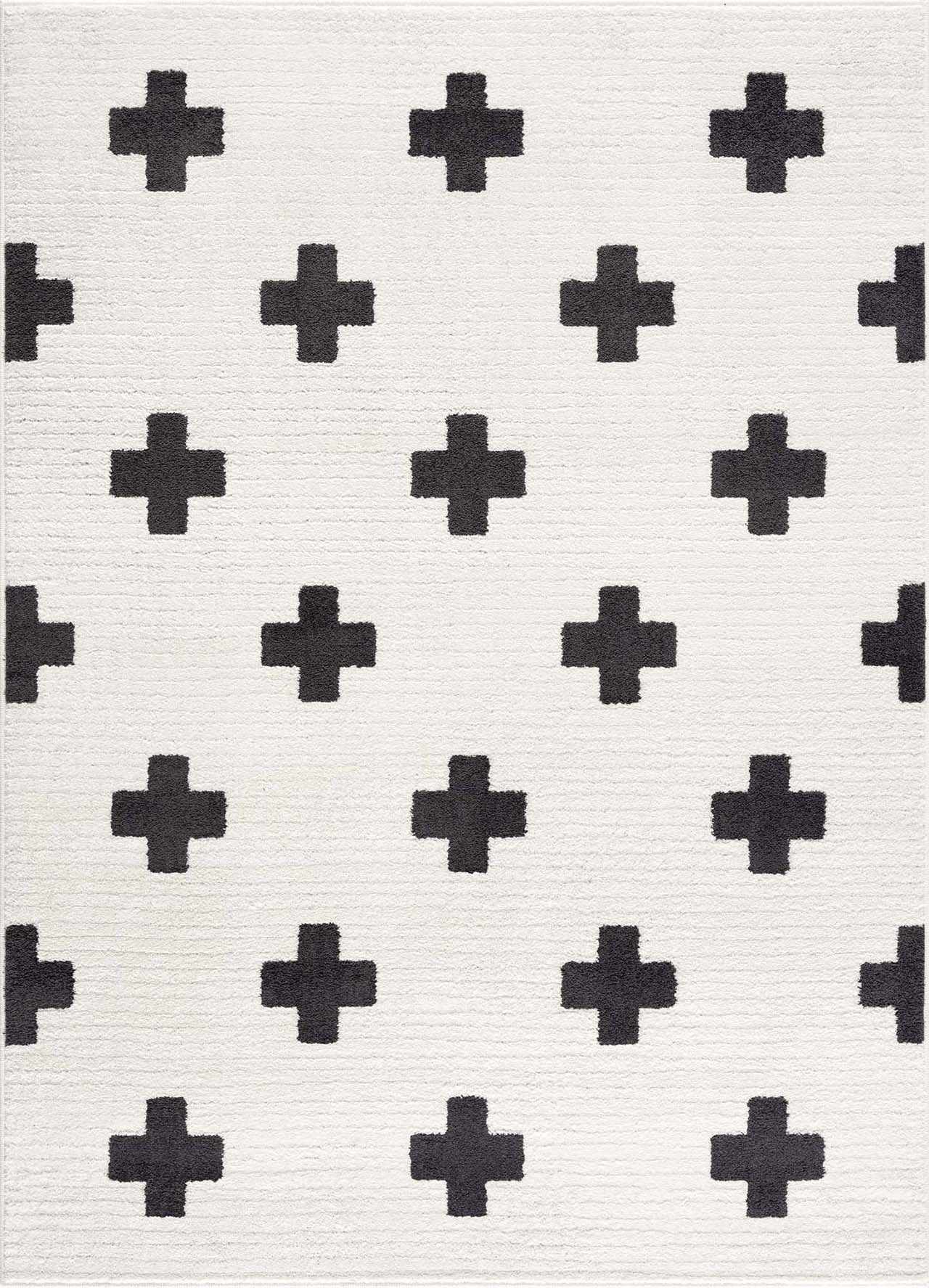 Elysian Area Rug High Pile, Machine Woven, Black/Charcoal/White