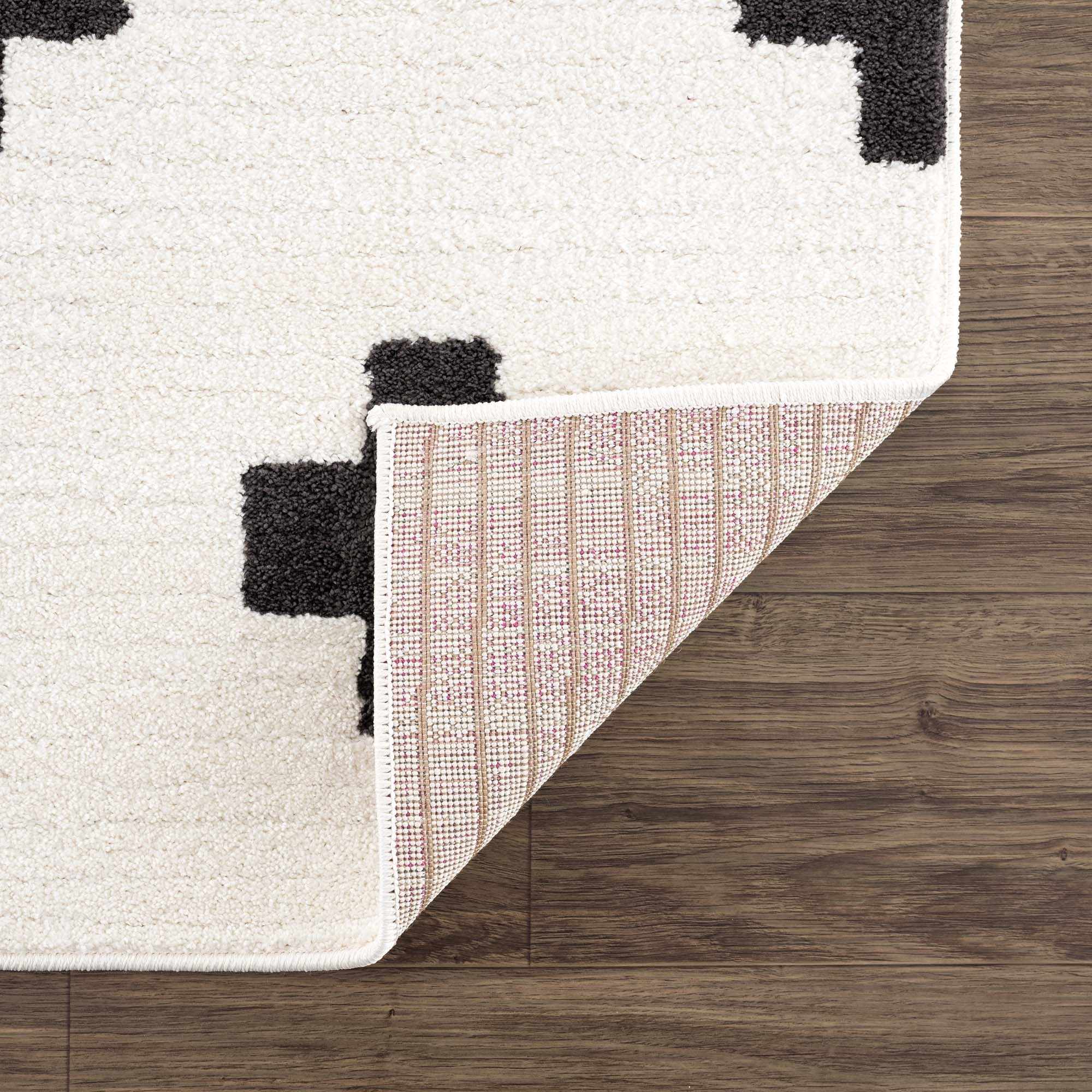 Elysian Area Rug High Pile, Machine Woven, Black/Charcoal/White