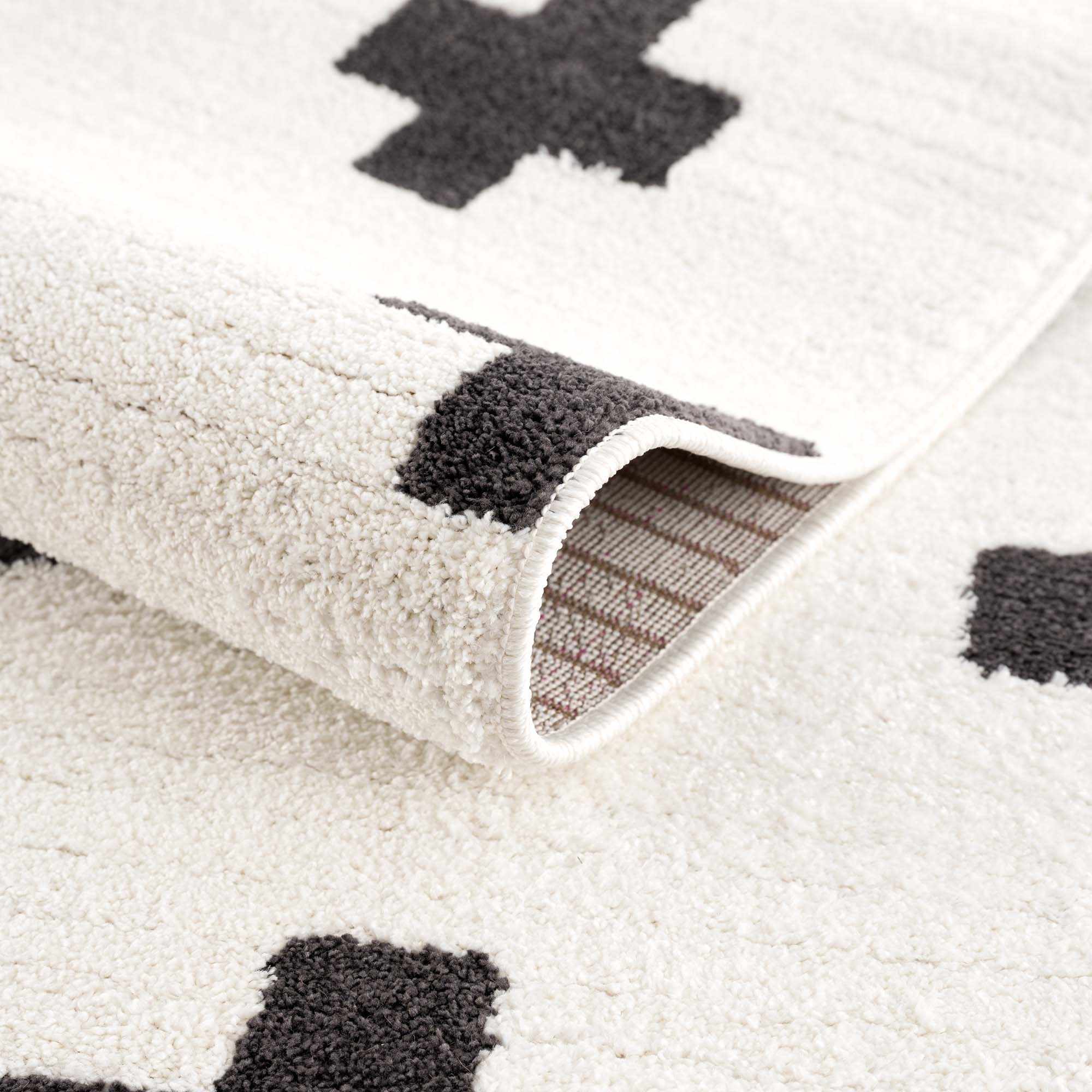 Elysian Area Rug High Pile, Machine Woven, Black/Charcoal/White