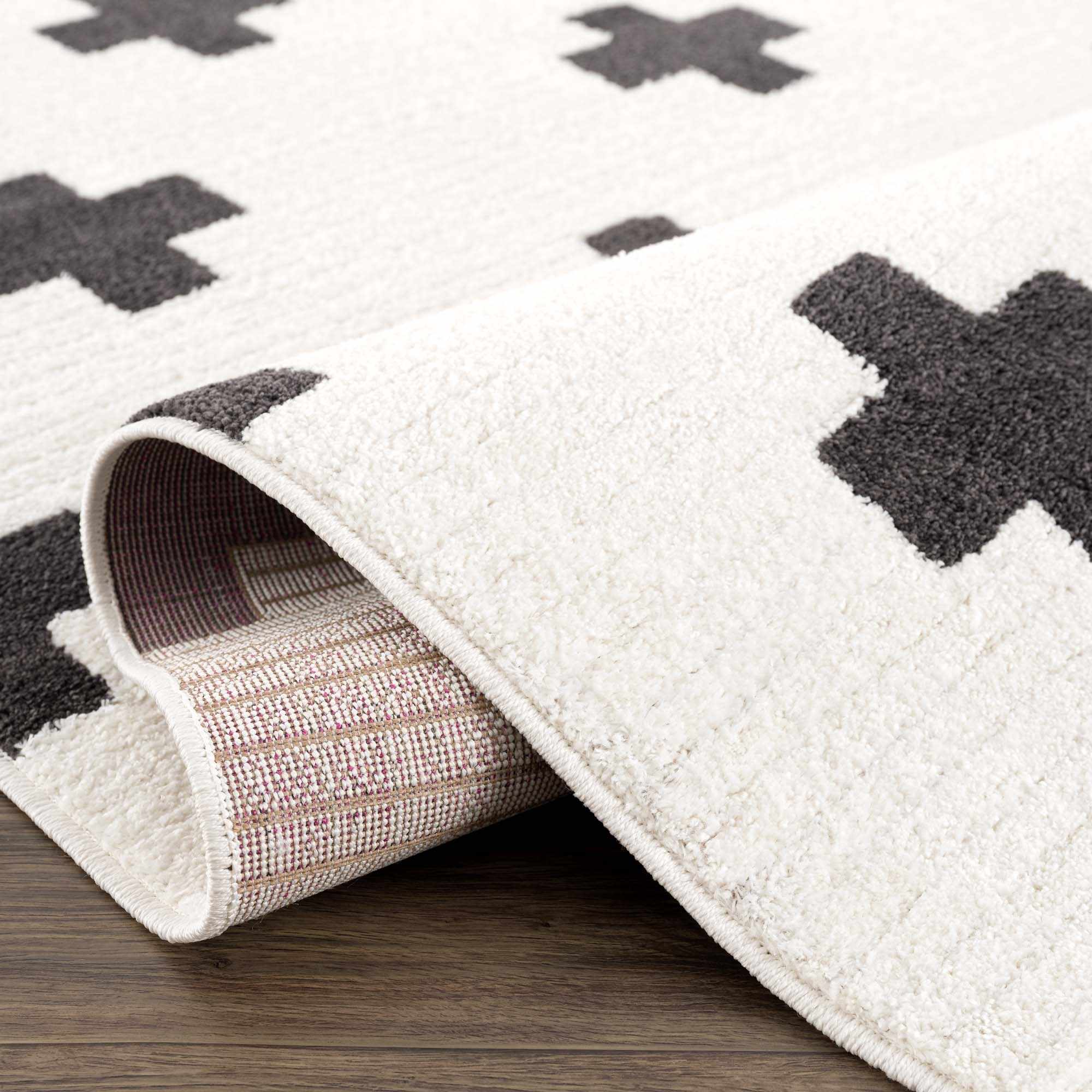Elysian Area Rug High Pile, Machine Woven, Black/Charcoal/White