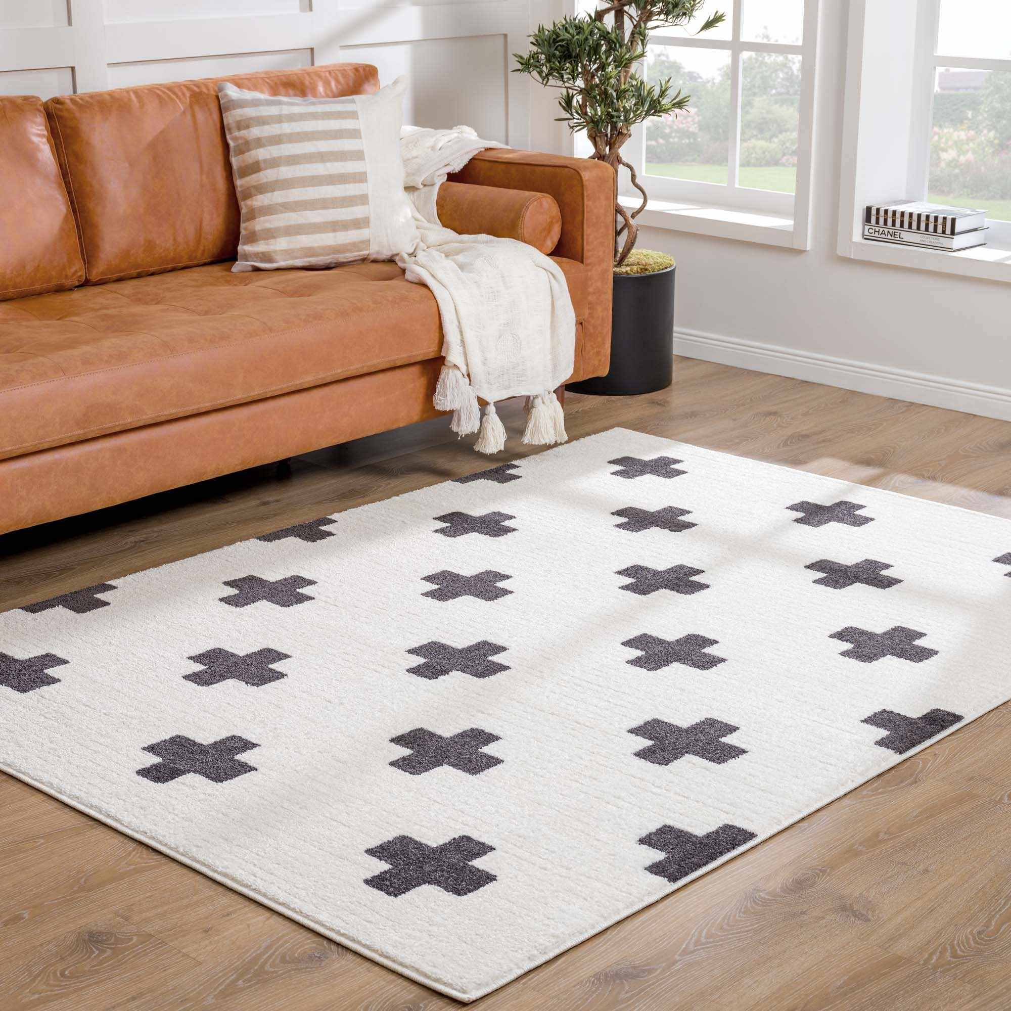 Elysian Area Rug High Pile, Machine Woven, Black/Charcoal/White