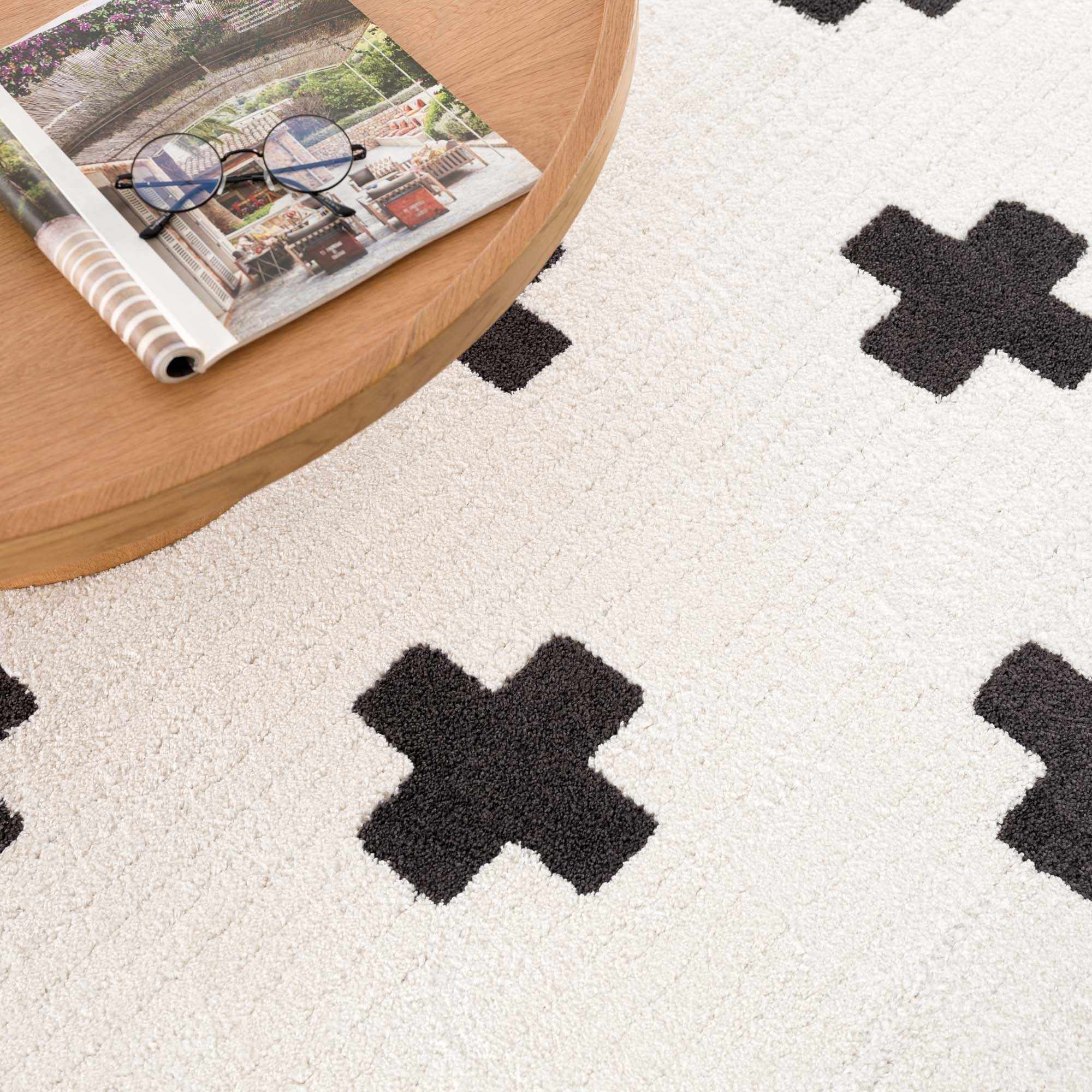 Elysian Area Rug High Pile, Machine Woven, Black/Charcoal/White