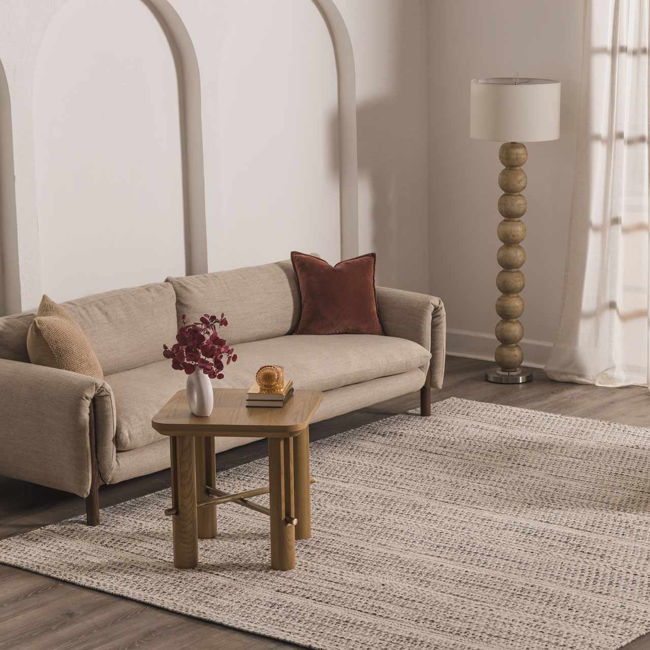 Wyla Wool Area Rug Hand Woven Medium Pile Cream Black