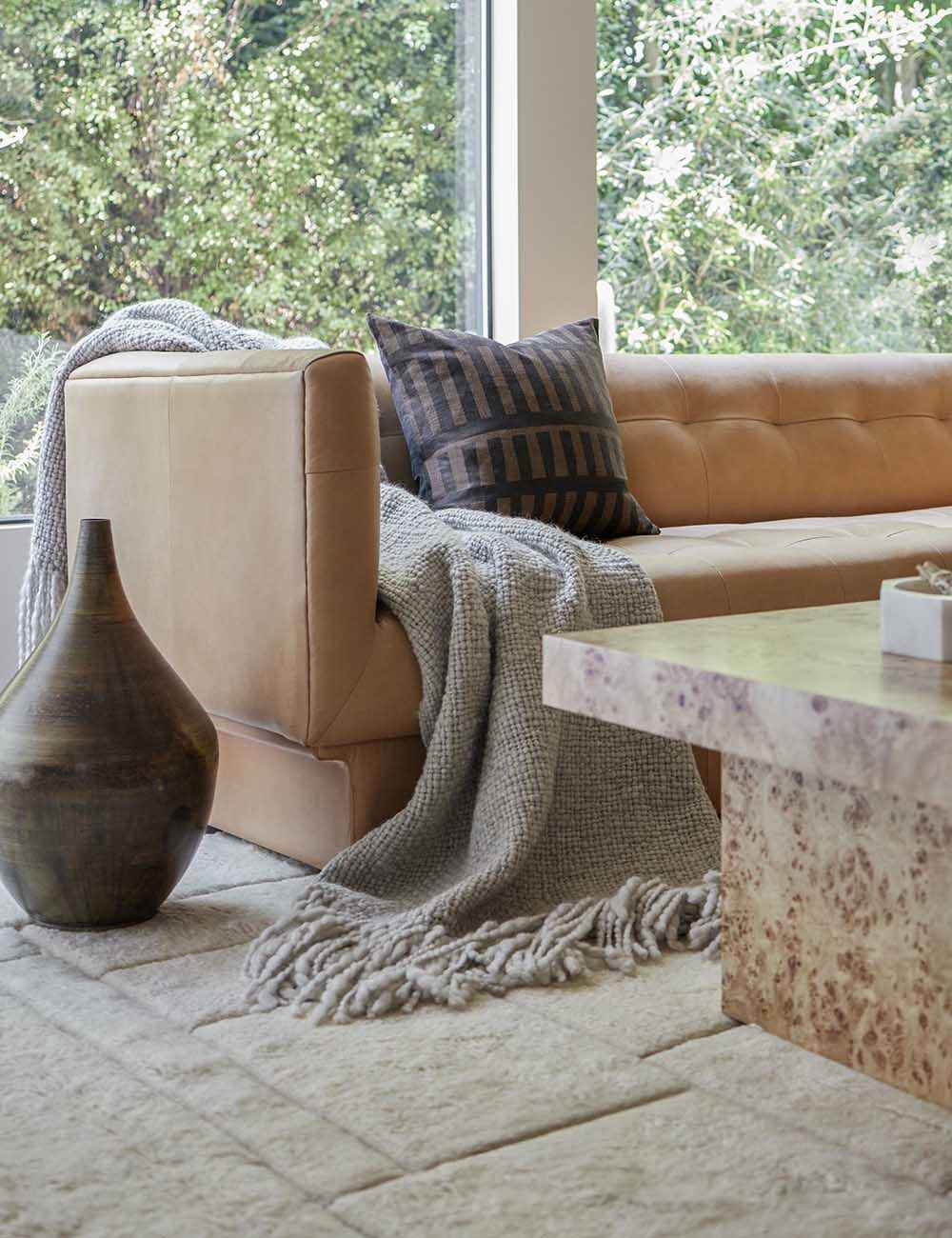 Gala Throw Blanket | Handmade Chunky Wool Knit, Artisan Fringe