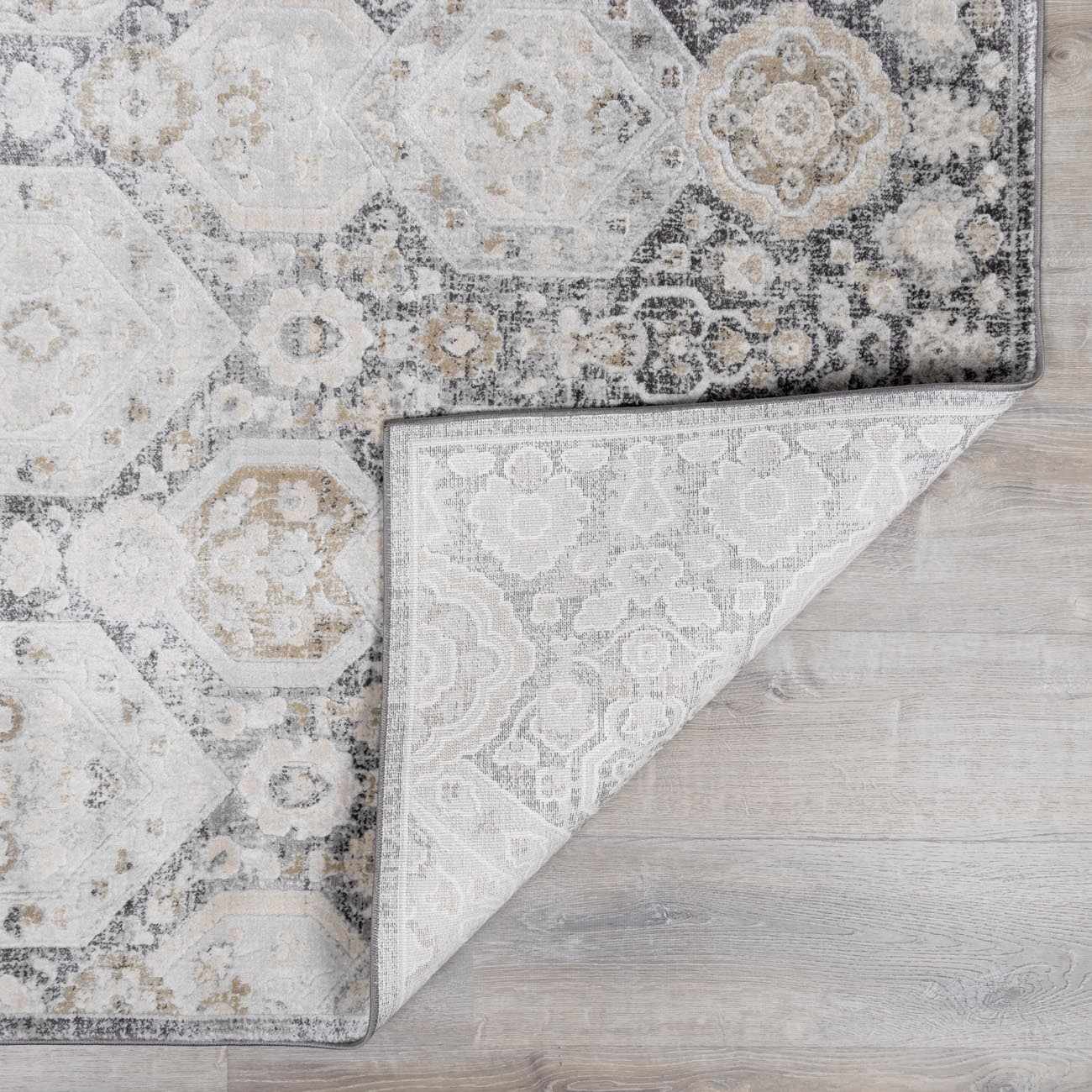 Minoan Area Rug  Traditional Machine Woven  Hexagonal Pattern