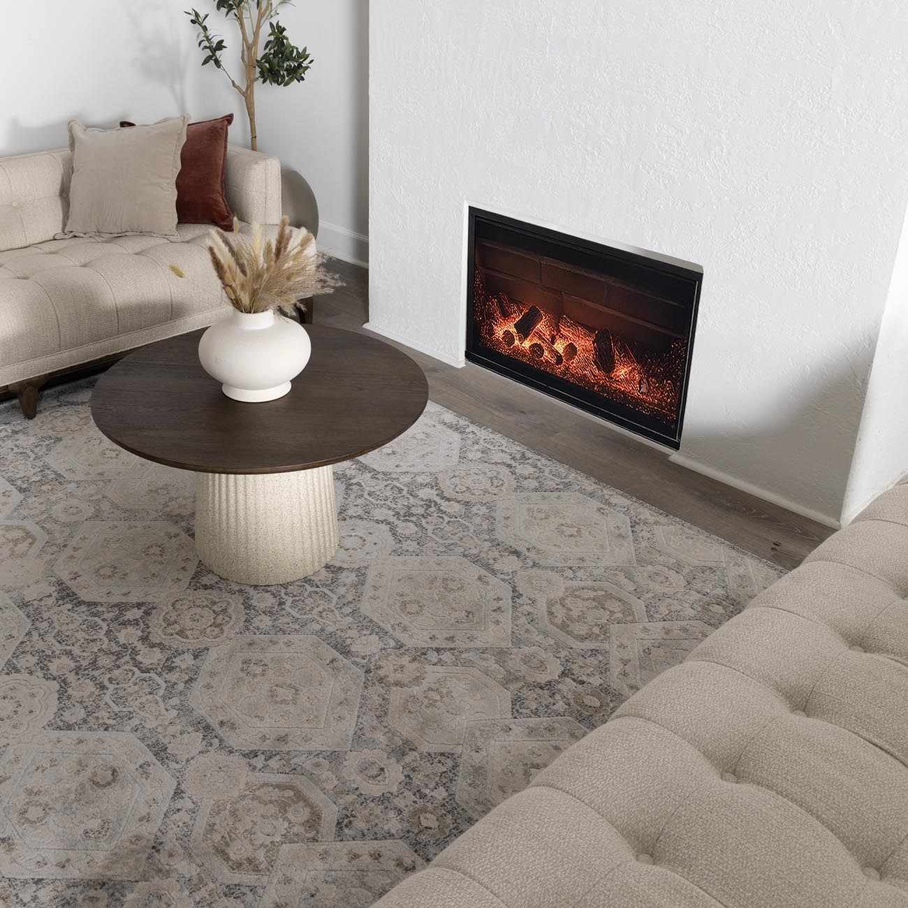 Minoan Area Rug  Traditional Machine Woven  Hexagonal Pattern