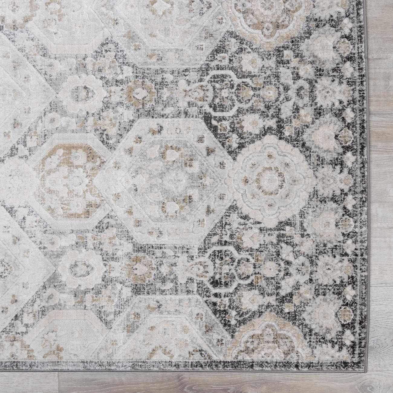 Minoan Area Rug  Traditional Machine Woven  Hexagonal Pattern