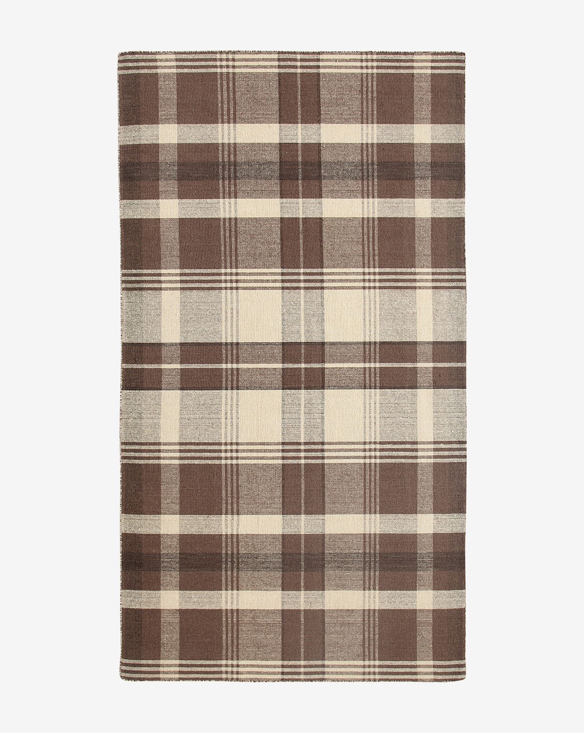 Bramble Wool Rug  Handwoven Plaid Design, Warm Neutral Palette